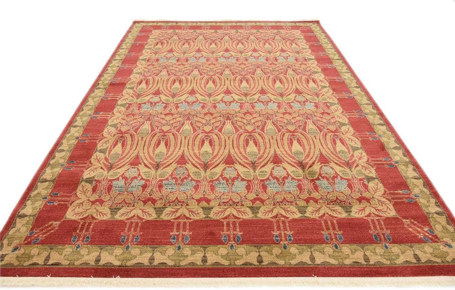 Edinburgh Red and Beige Rectangular Synthetic Area Rug