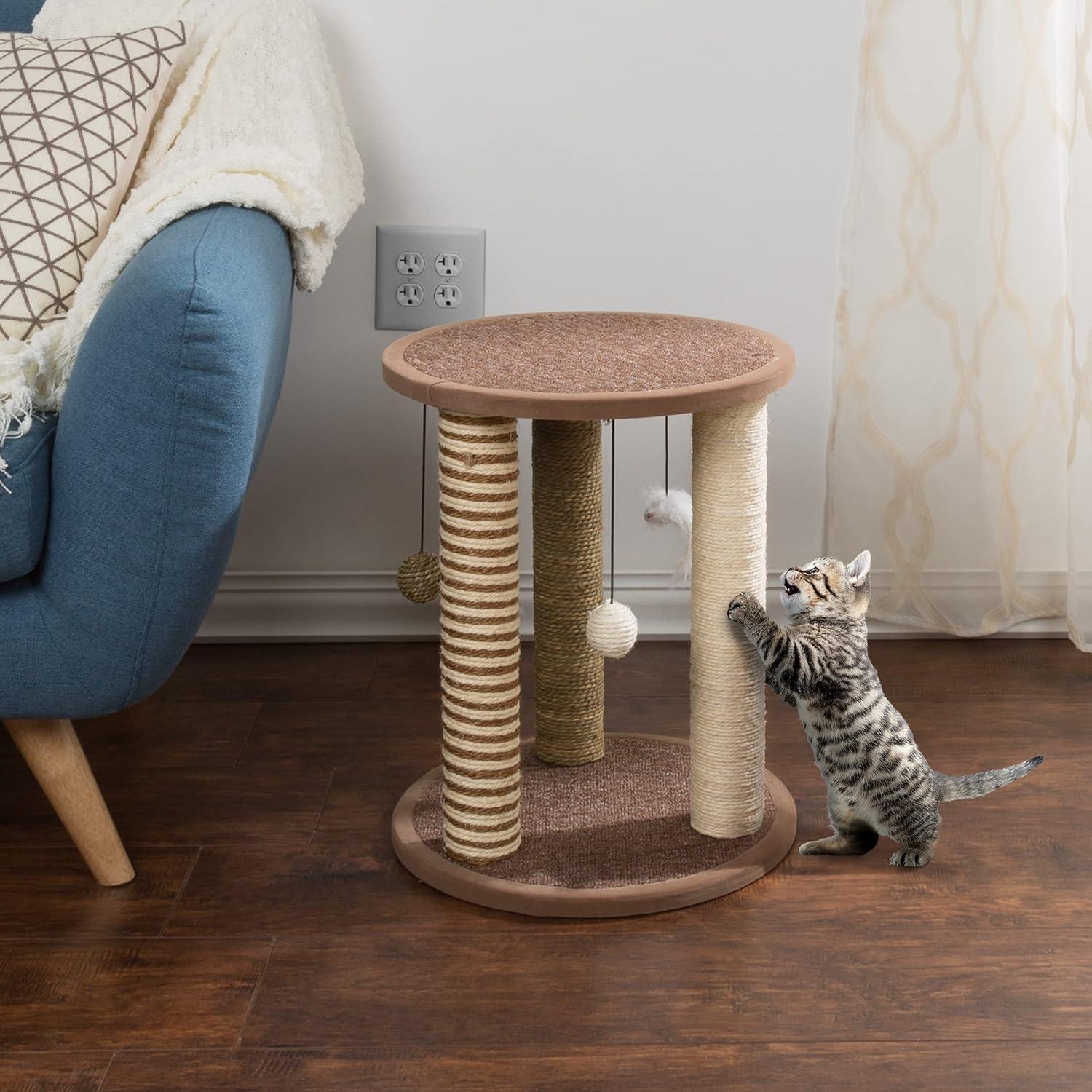 Natural Brown and Tan Sisal Cat Scratching Post Tower with Toys