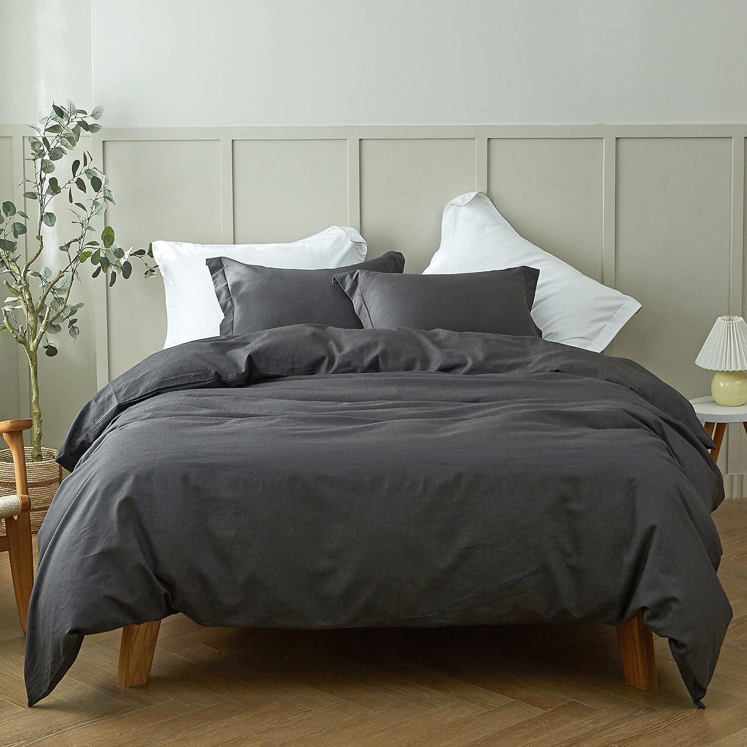 King White Cotton Linen Blend Duvet Cover Set