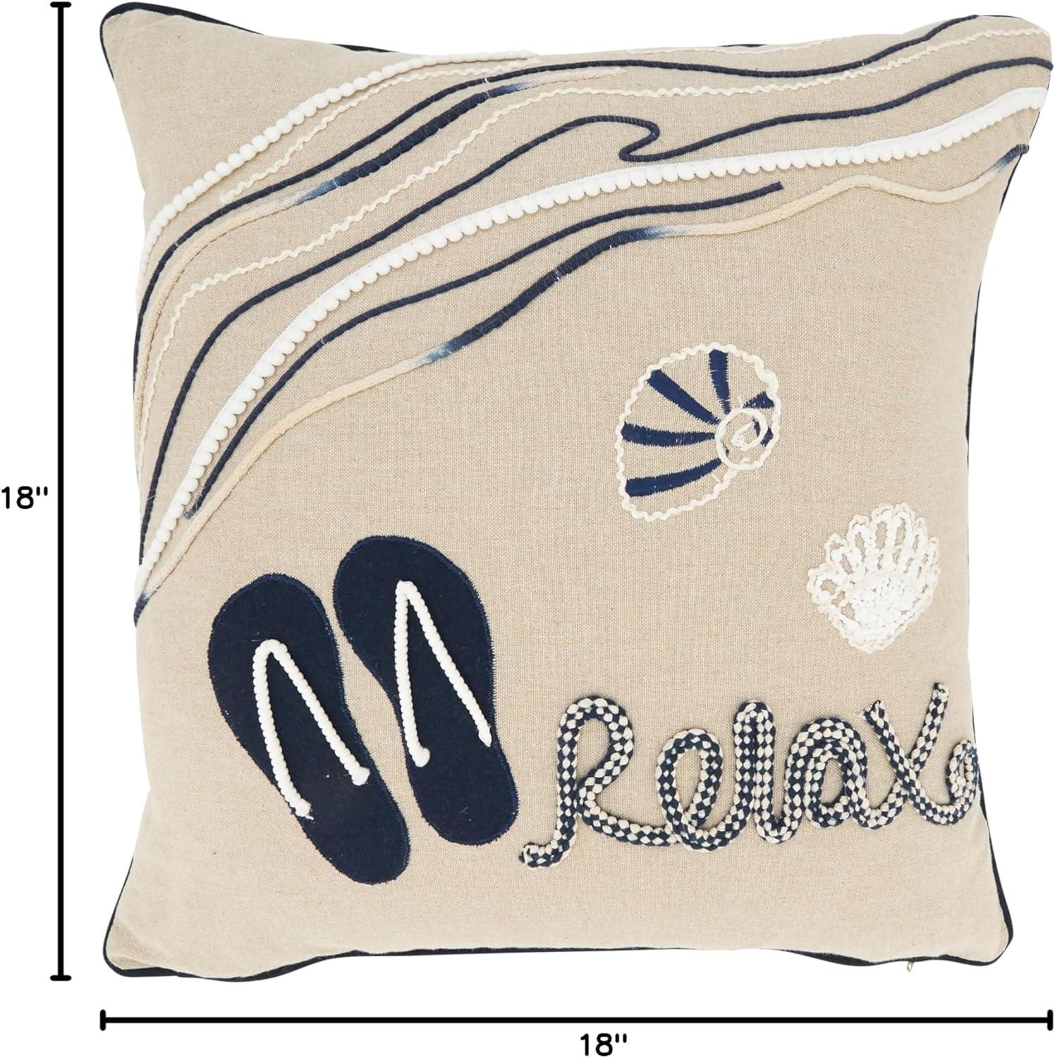 Saro Lifestyle Beachscape Design Down Filled Throw Pillow, Beige, 18"x18"