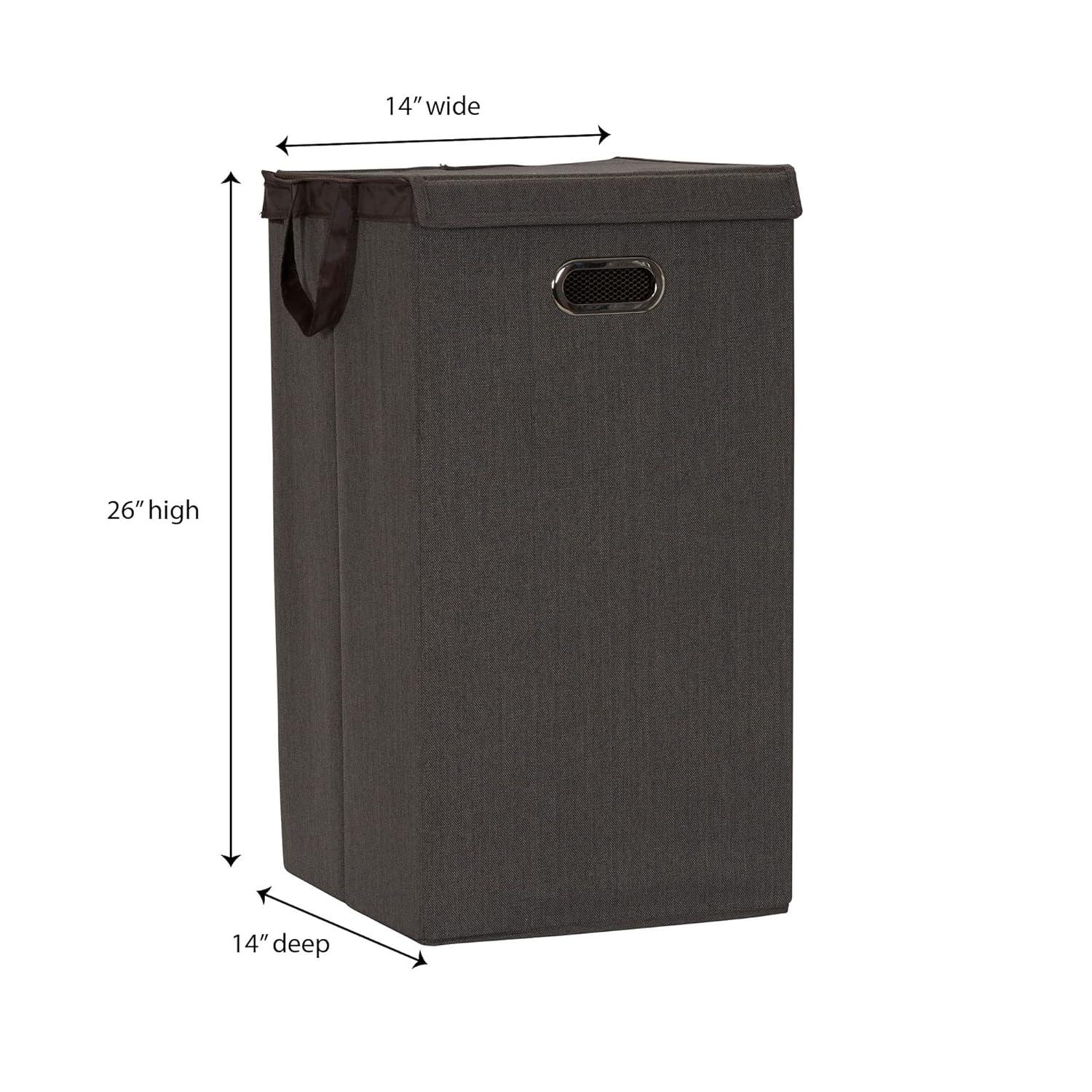 Household Essentials Collapsible Laundry Hamper Gray/Brown: Slim Clothes Hamper with Lid, Removable Liner, Magnetic Closure