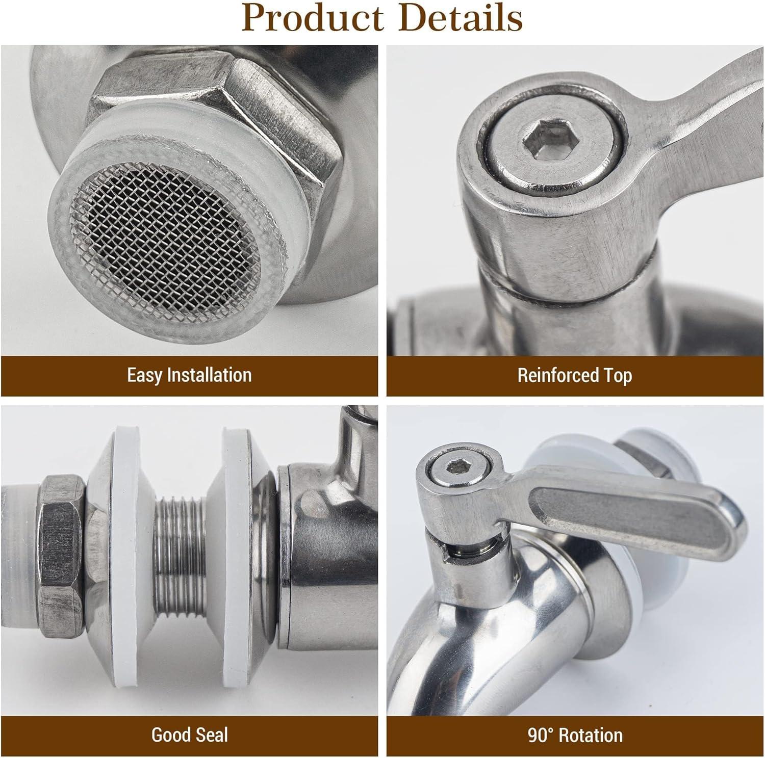 Polished Stainless Steel Beverage Dispenser Replacement Spigot Set
