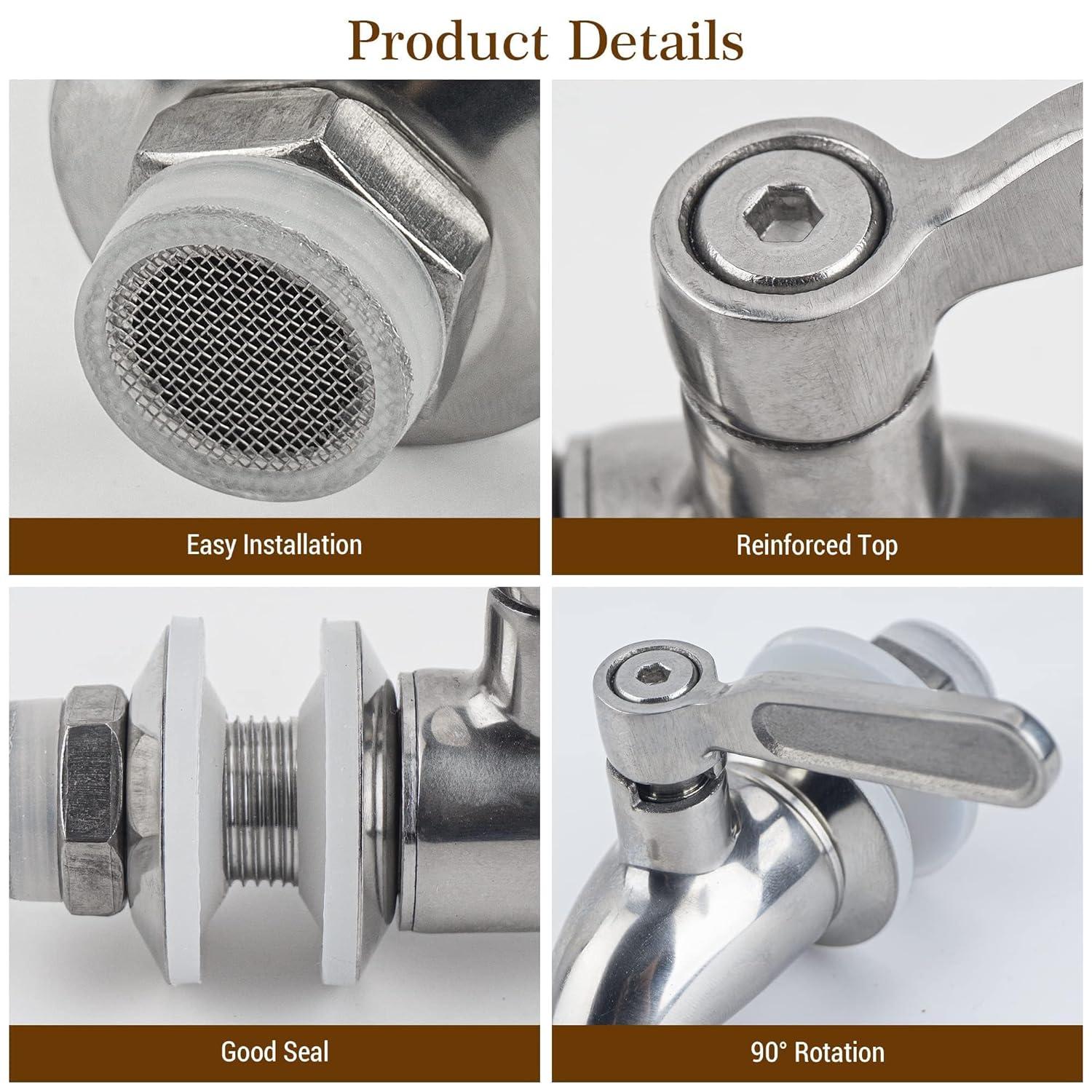 Polished Stainless Steel Beverage Dispenser Replacement Spigot Set