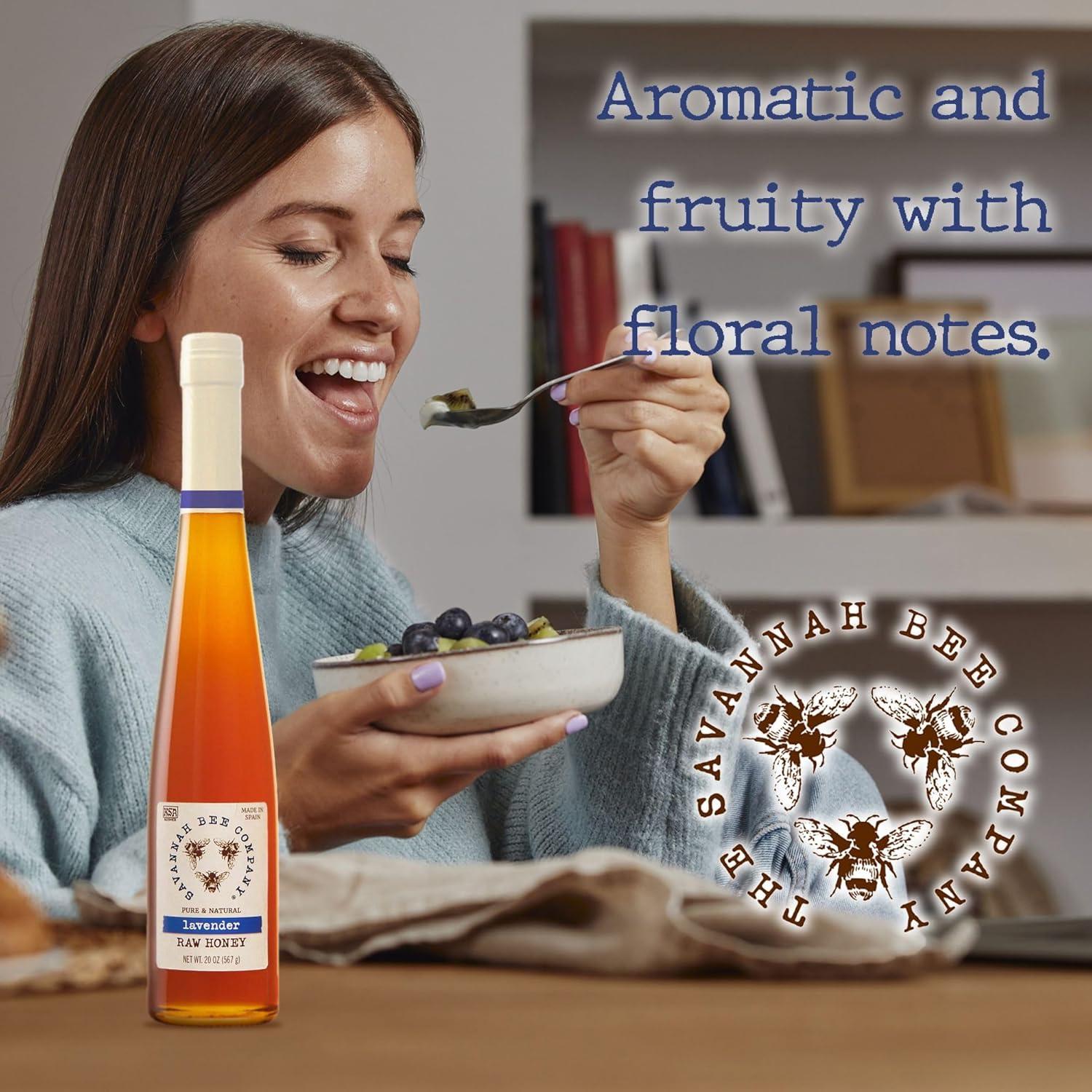 Savannah Bee Lavender Raw Honey in Tall Glass Bottle