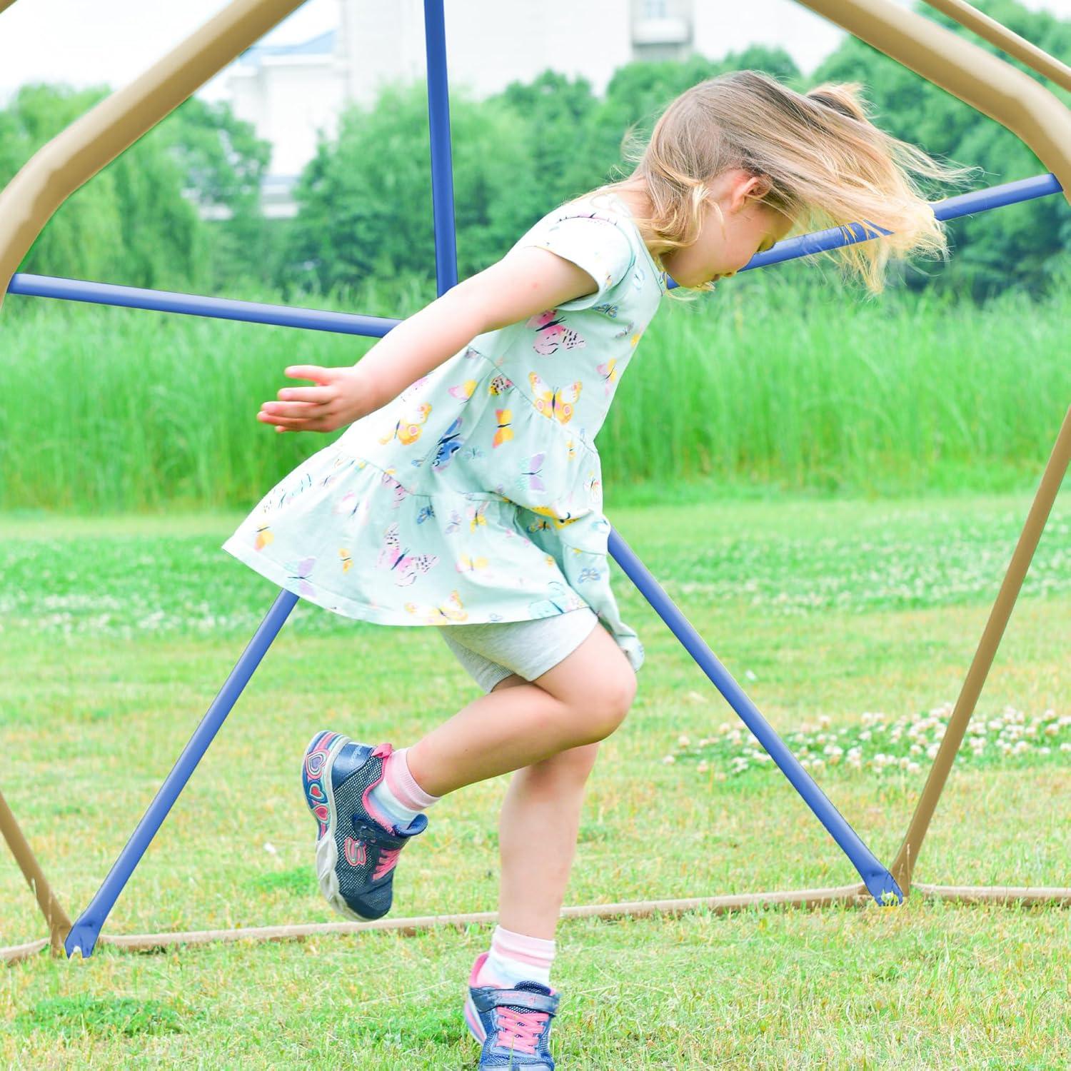 Kids Climbing Dome with Canopy and Playmat - 10 ft Jungle Gym Geometric Playground Dome Climber Play Center, Rust & UV Resistant Steel Supporting 1000 LBS