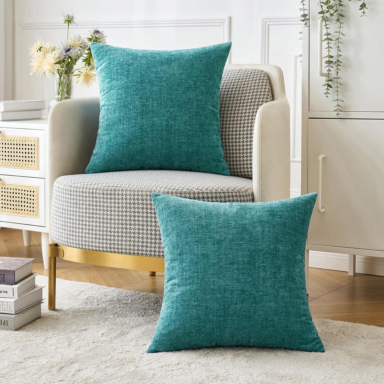 Teal Chenille 18x18 Euro Pillow Covers, Pack of 2