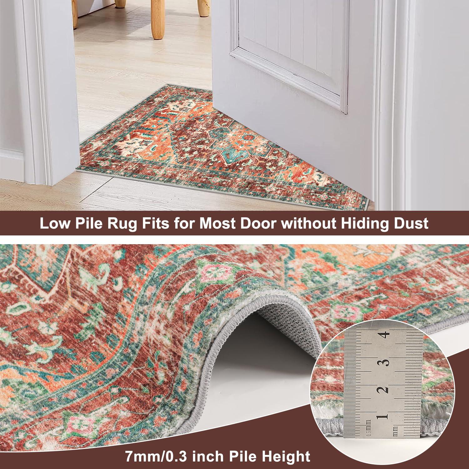 Yamaziot Washable Runner Rug, 2x10 Non-Slip Boho Vintage Hallway Rug Runner with Rubber Backing, Stain Resistant Distressed Carpet Runner for Bedroom, Kitchen, Laundry, Entrance