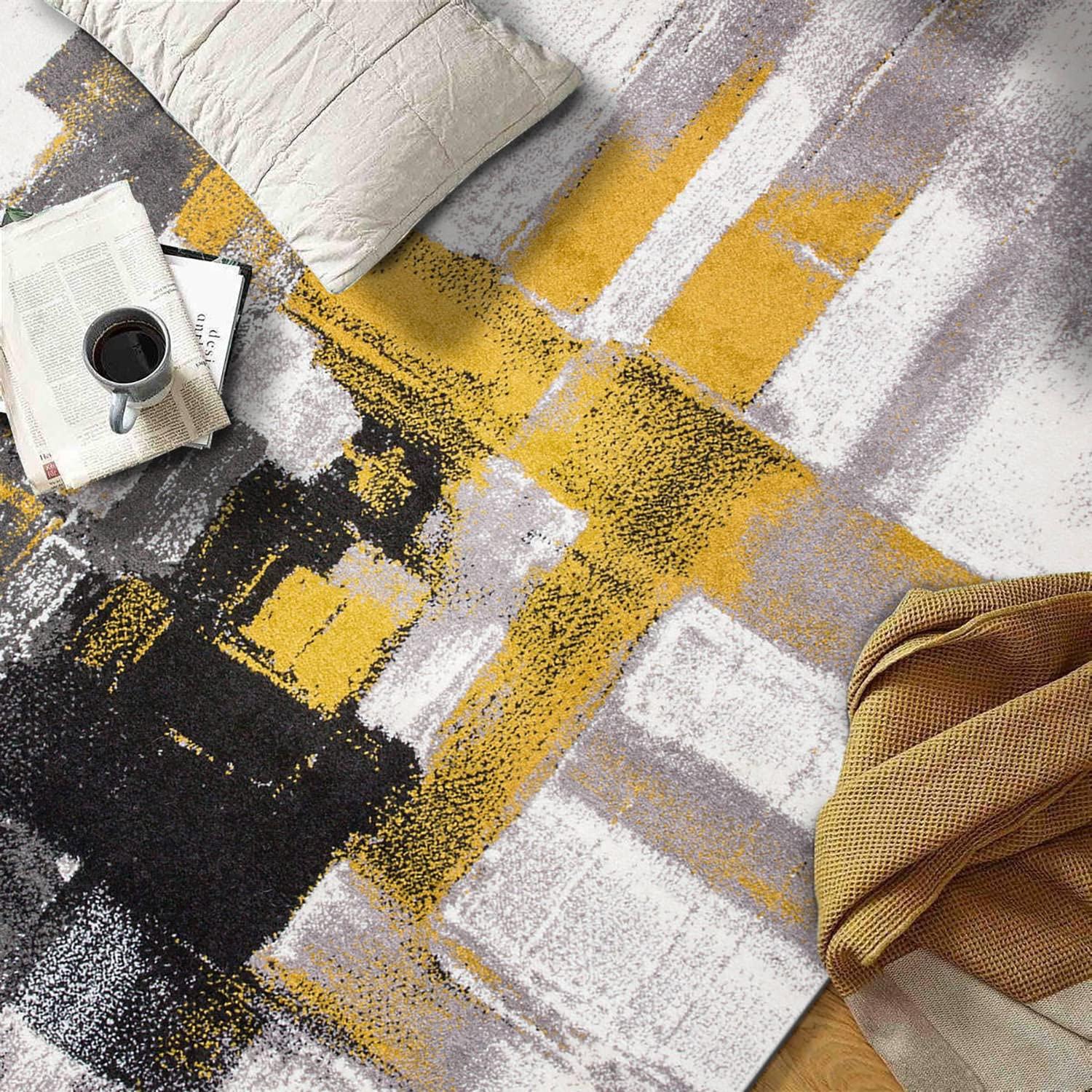 World Rug Gallery Contemporary Modern Abstract Gold 6'6" x 9' Area Rug