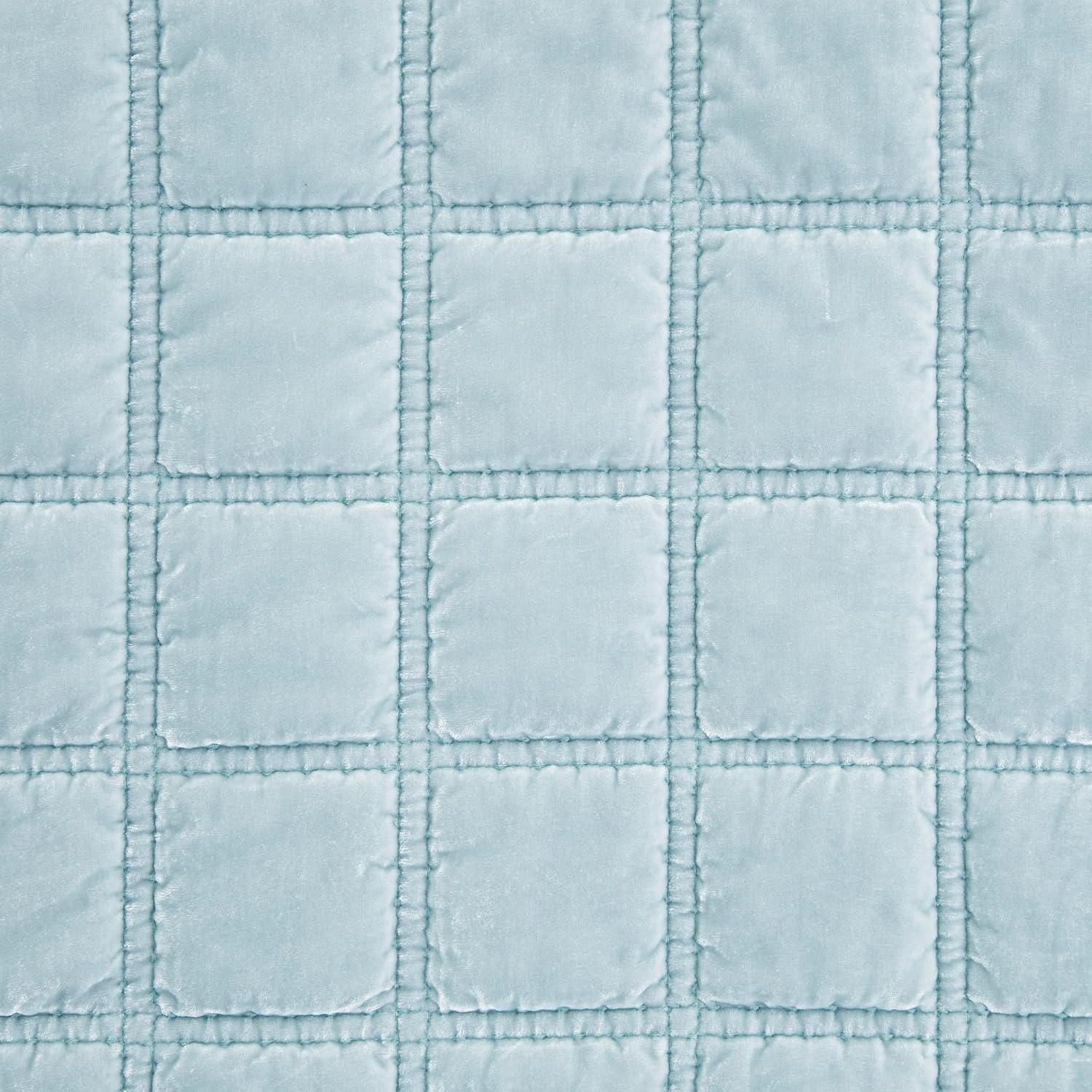 Icy Blue Faux Silk Velvet Quilted Throw Blanket 50x60 Inch