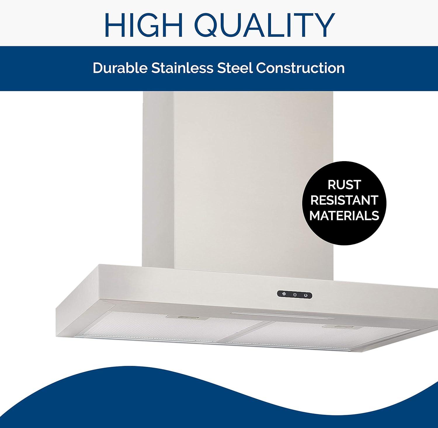 Broan-NuTone 24-inch Wall-Mount Chimney-Style Convertible Range Hood with 3-Speed Exhaust Fan and Light, 460 Max Blower CFM, Stainless Steel