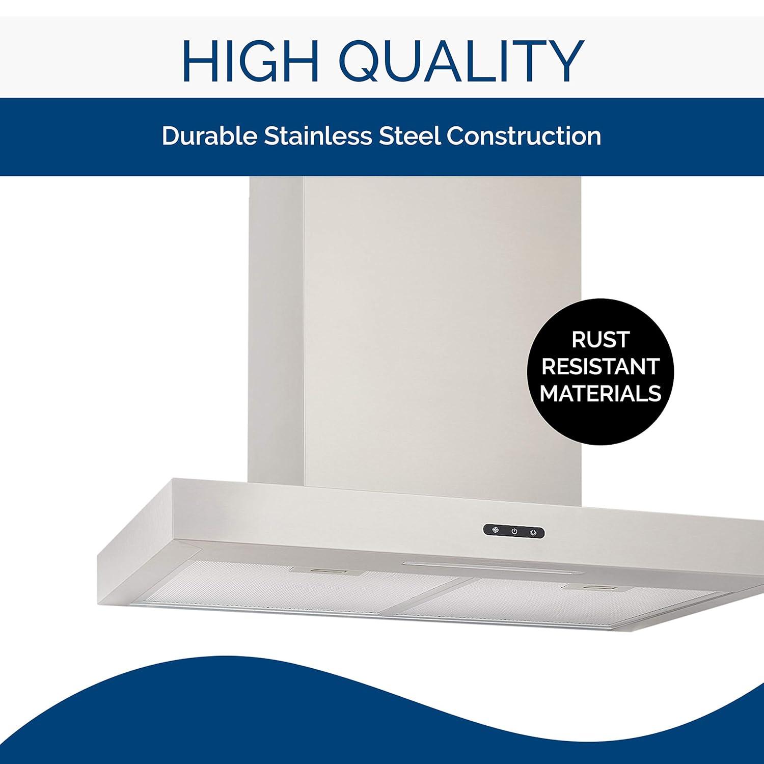 Broan-NuTone 24-inch Wall-Mount Chimney-Style Convertible Range Hood with 3-Speed Exhaust Fan and Light, 460 Max Blower CFM, Stainless Steel