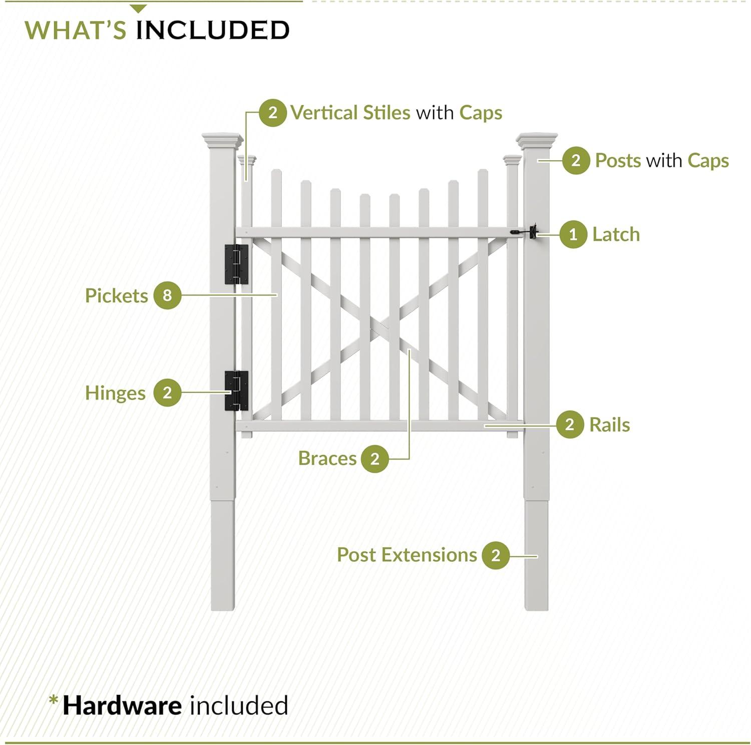 Zippity Outdoor Products 3.8ft H x 4.1ft W (1 Gate) Zippity Manchester Gate Kit, White Vinyl Picket Fence Gate Kit for Manchester Fence Panels, Gate for Backyard, Patio, Outdoor, & Garden Fence, ZP19019