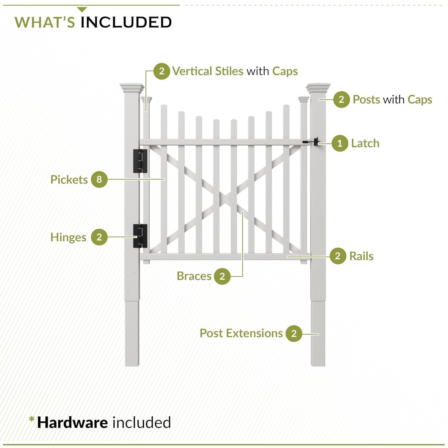 Zippity Outdoor Products 3.8ft H x 4.1ft W (1 Gate) Zippity Manchester Gate Kit, White Vinyl Picket Fence Gate Kit for Manchester Fence Panels, Gate for Backyard, Patio, Outdoor, & Garden Fence, ZP19019