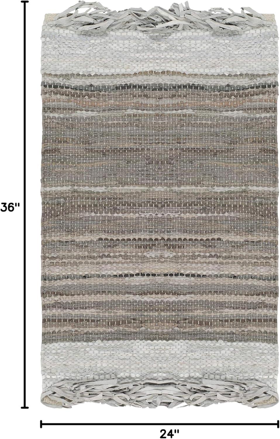 SAFAVIEH Vintage Leather Horatio Braided Fringe Border Area Rug, Light Grey/Dark Grey, 2' x 3'