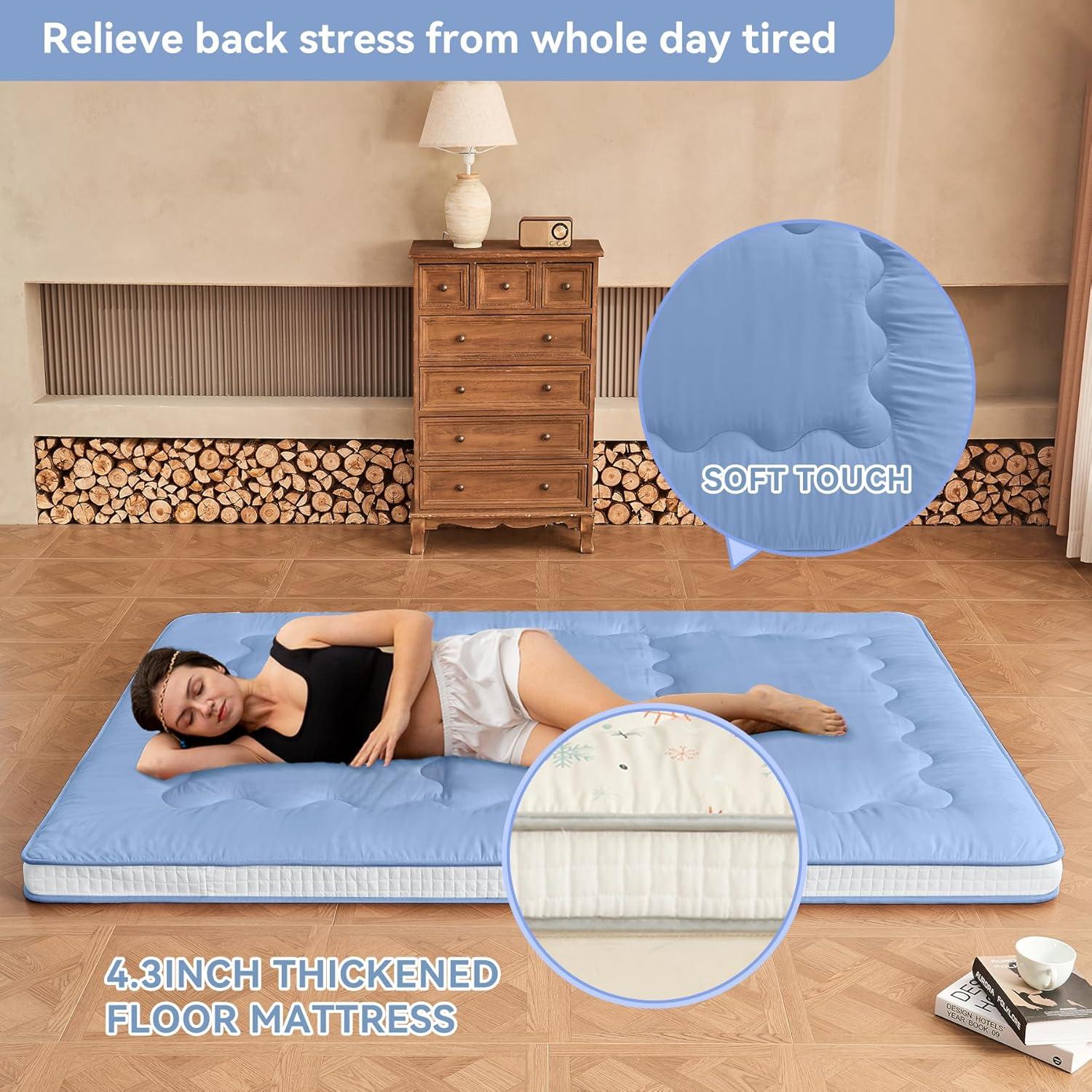 Dr.Futon Japanese Floor Futon Mattress Extra Thick Folding Roll Up Bed Topper Mat for Guest,Lounger and Tavel