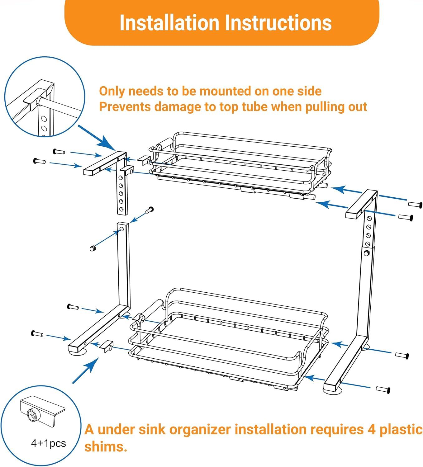 Sink Organizer, 2 Pack 2 Tier Sink Organizer and Storage, Slide-Out Pull-Out Cabinet Organizer, Sliding Metal Drawer for Home Kitchen, Bathroom, Pantry