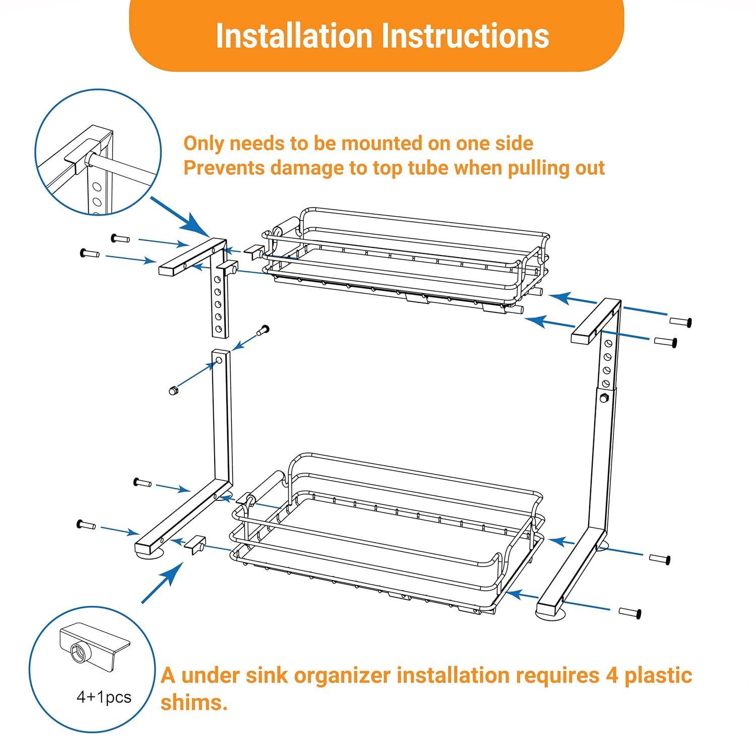 Rebrilliant Under Sink Organizer, 2 Tier Under Sink Organizers And Storage, Metal Slide Out Pull Out Cabinet Organizer ,2 Pack Sliding Drawer Organizer For Kitchen Bathroom Pantry