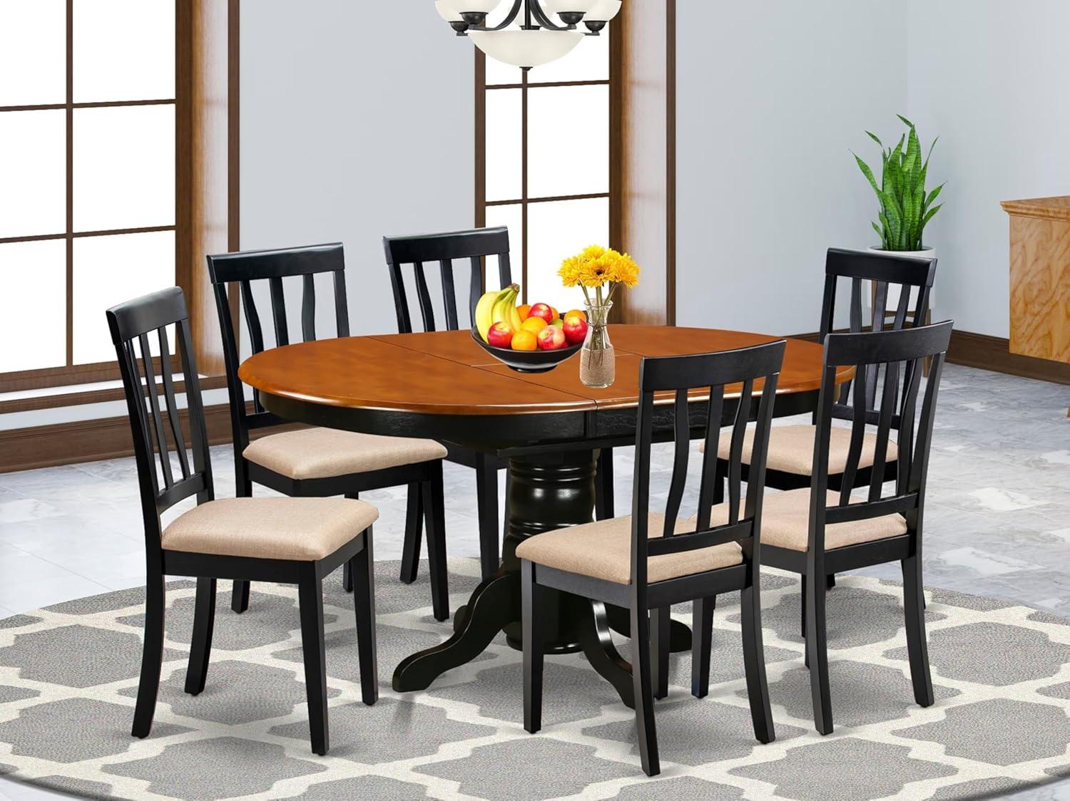 Black and Cherry Oval Wood Dining Set with 6 High Back Chairs