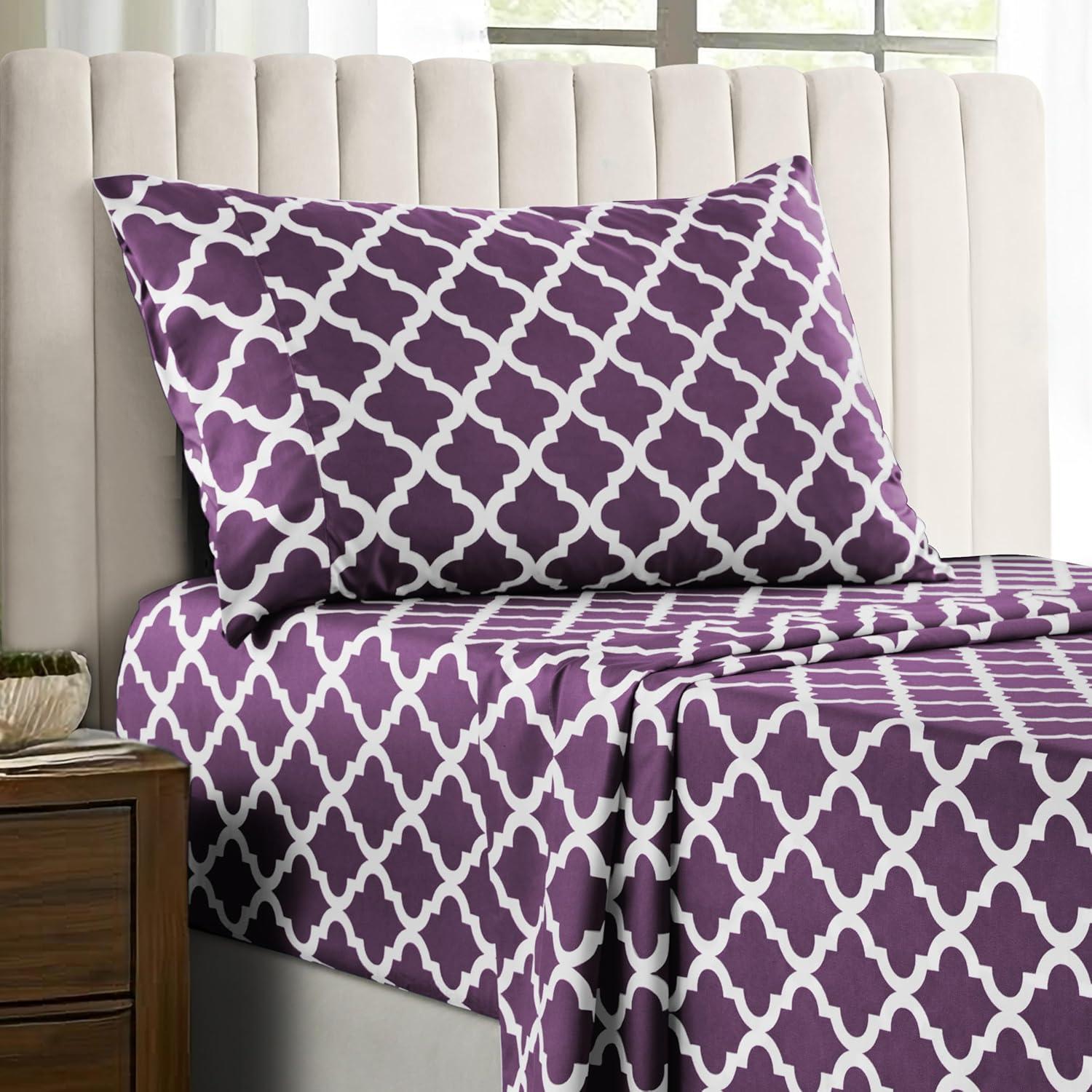 Lux Decor Collection Lux Decor Collection 1800 Series Soft Microfiber Bed Sheets Set Geometric Quatrefoil Bedding