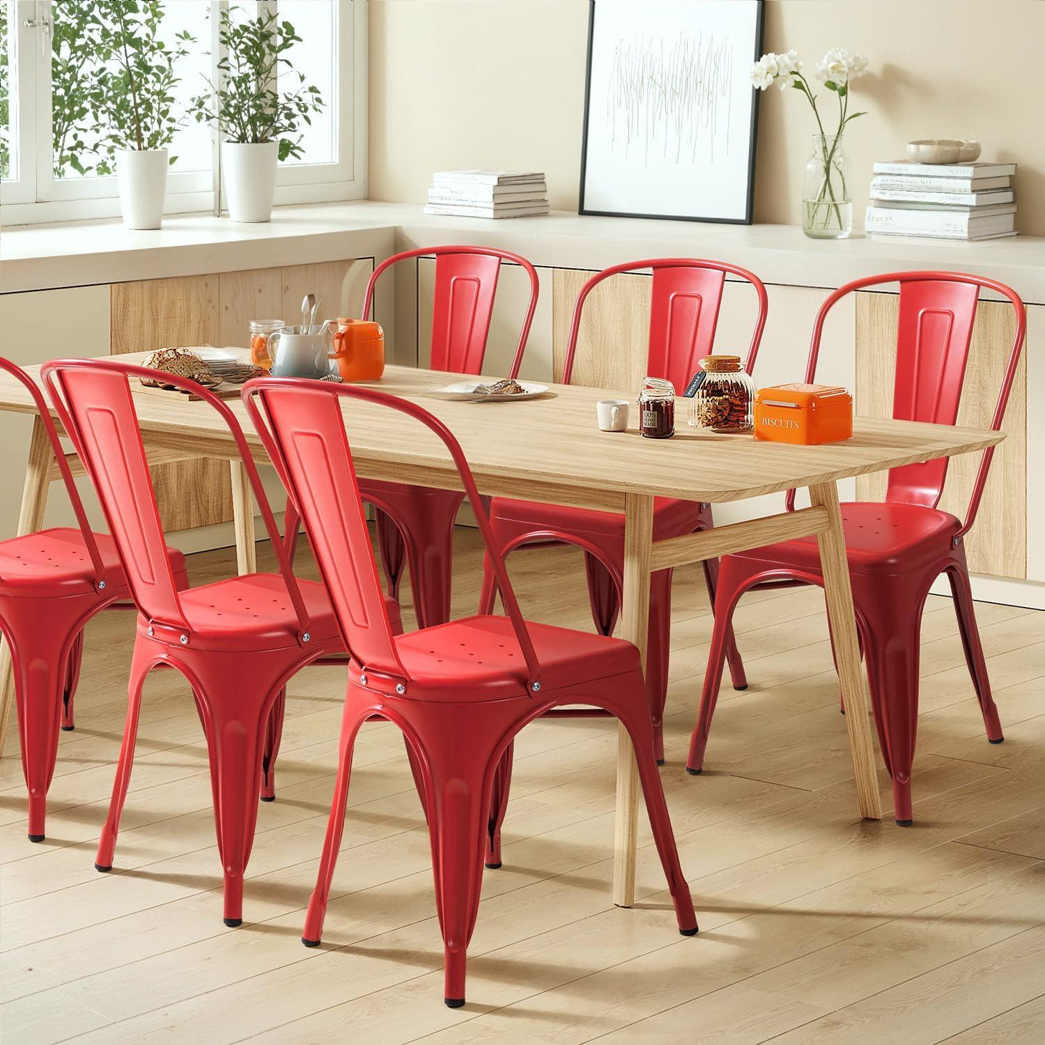 Iron Metal Dining Chairs Stackable Side Chairs Bar Chairs with Back Indoor/Outdoor Classic/Chic/Industrial/Vintage Bistro Trattoria Kitchen Restaurant Matte Black, Set of 4