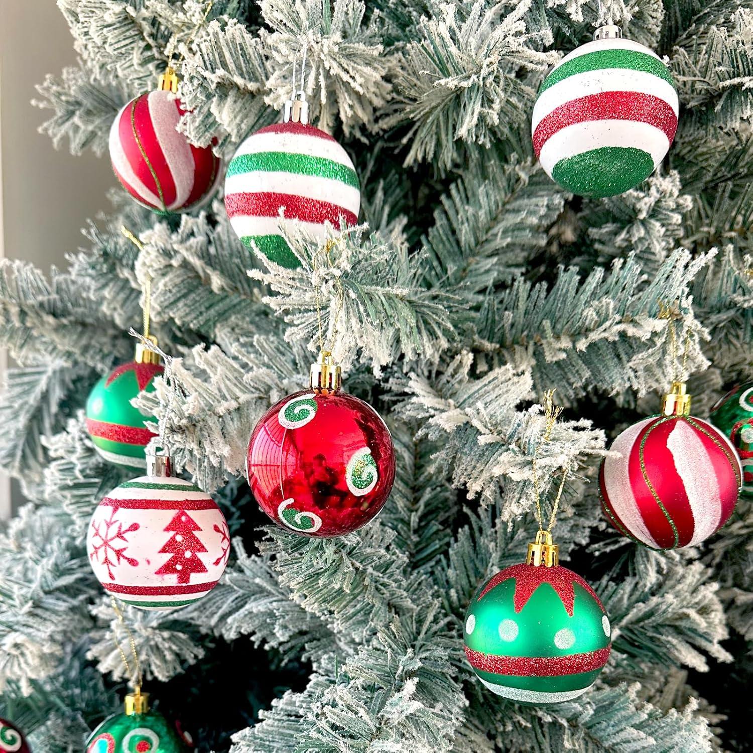 30 Pcs 2.36 Inch Christmas Tree Ball Ornaments Set Red Green Glittering Hanging Christmas Ball Ornaments Home Decorations