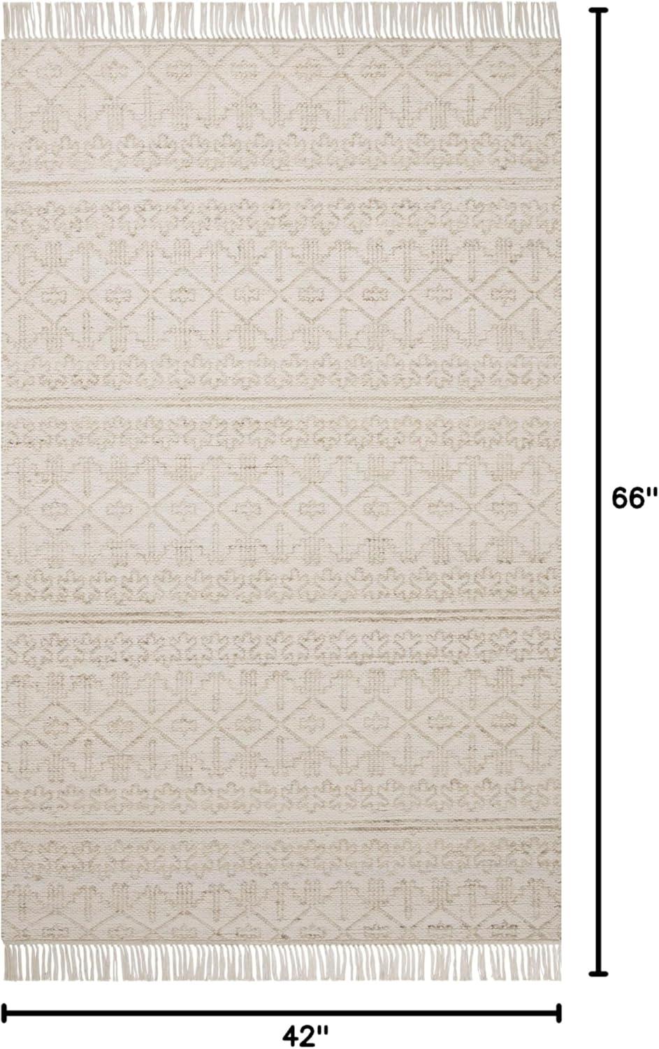 Sand and Ivory Geometric Wool Cotton Flatweave Rug 3'-6" x 5'-6"