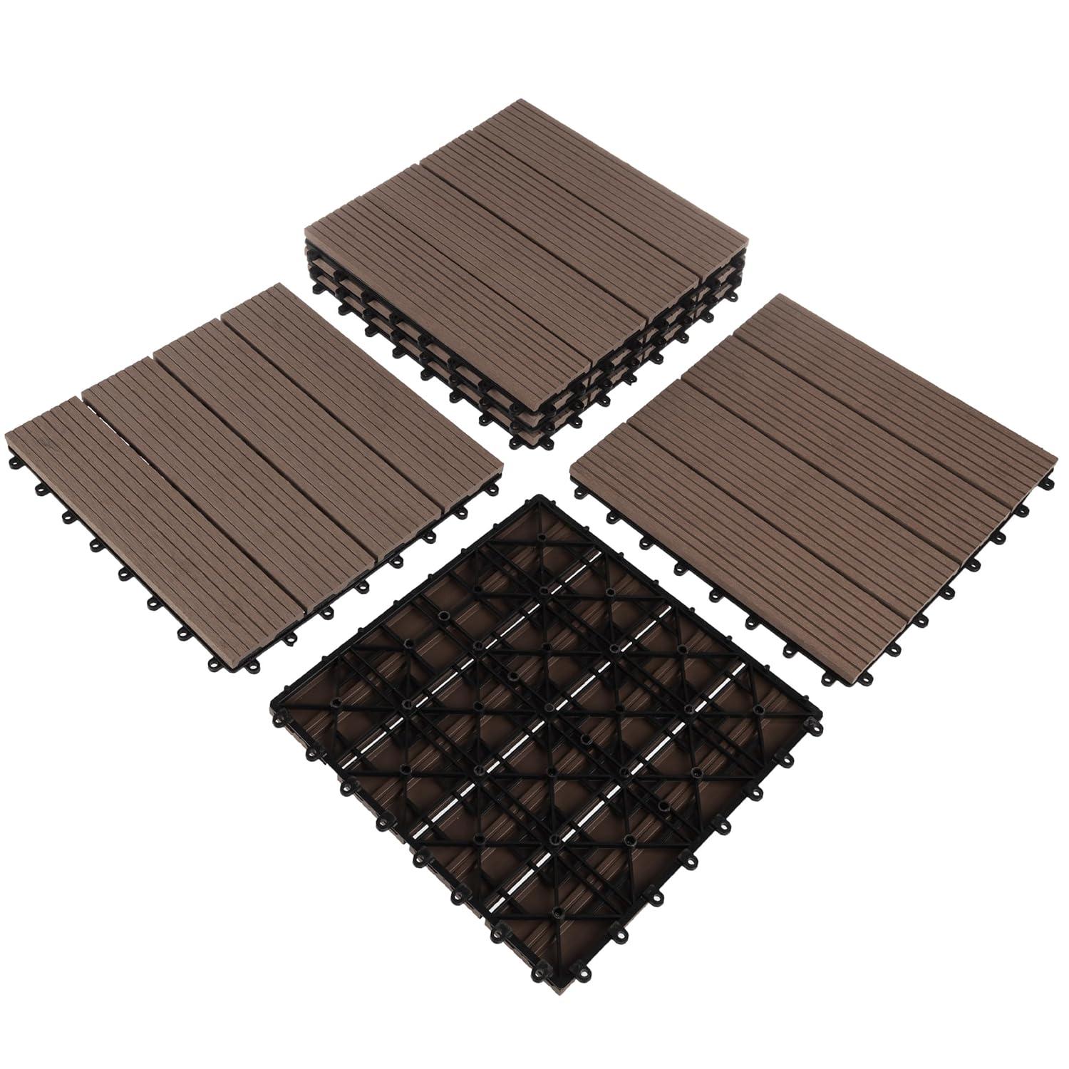 Deck Tiles - 6-Pack Wood Plastic Composite Interlocking Patio Tiles - 5.8SQFT Outdoor Flooring for Balcony, Porch, and Garage by Pure Garden