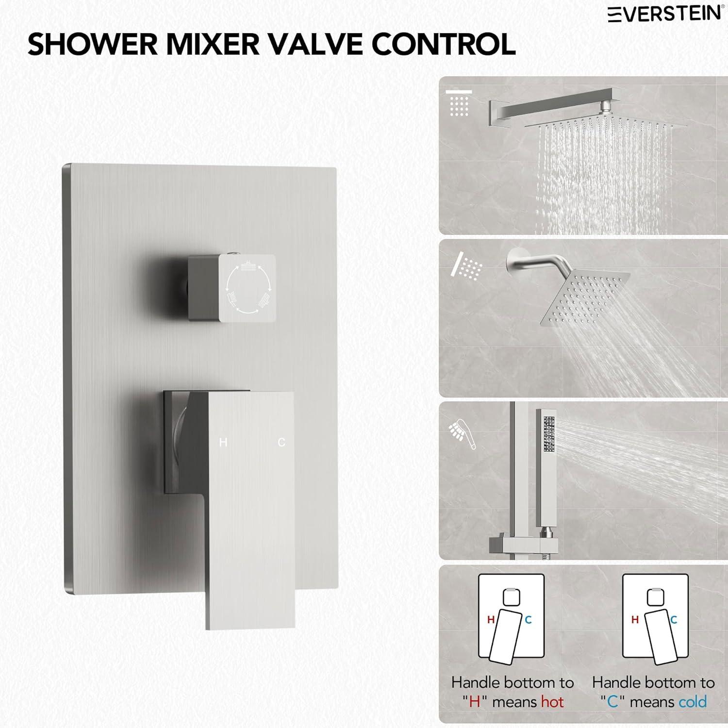 DualJetSpa Pressure-Balanced Shower System, Dual Wall Mount Showerheads with Slide Bar Handheld Spray