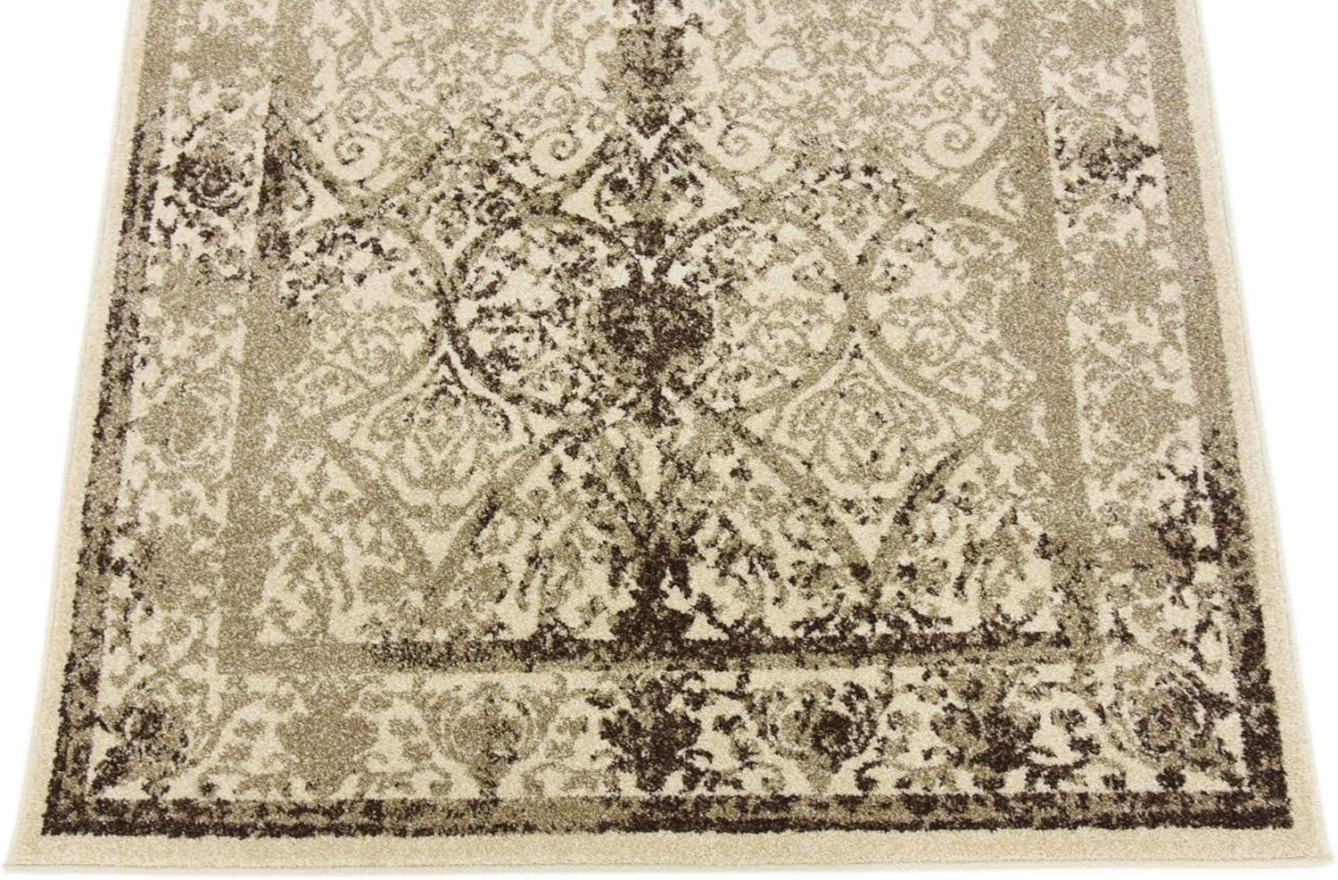 Beige Floral Elegance 4' x 6' Reversible Synthetic Area Rug