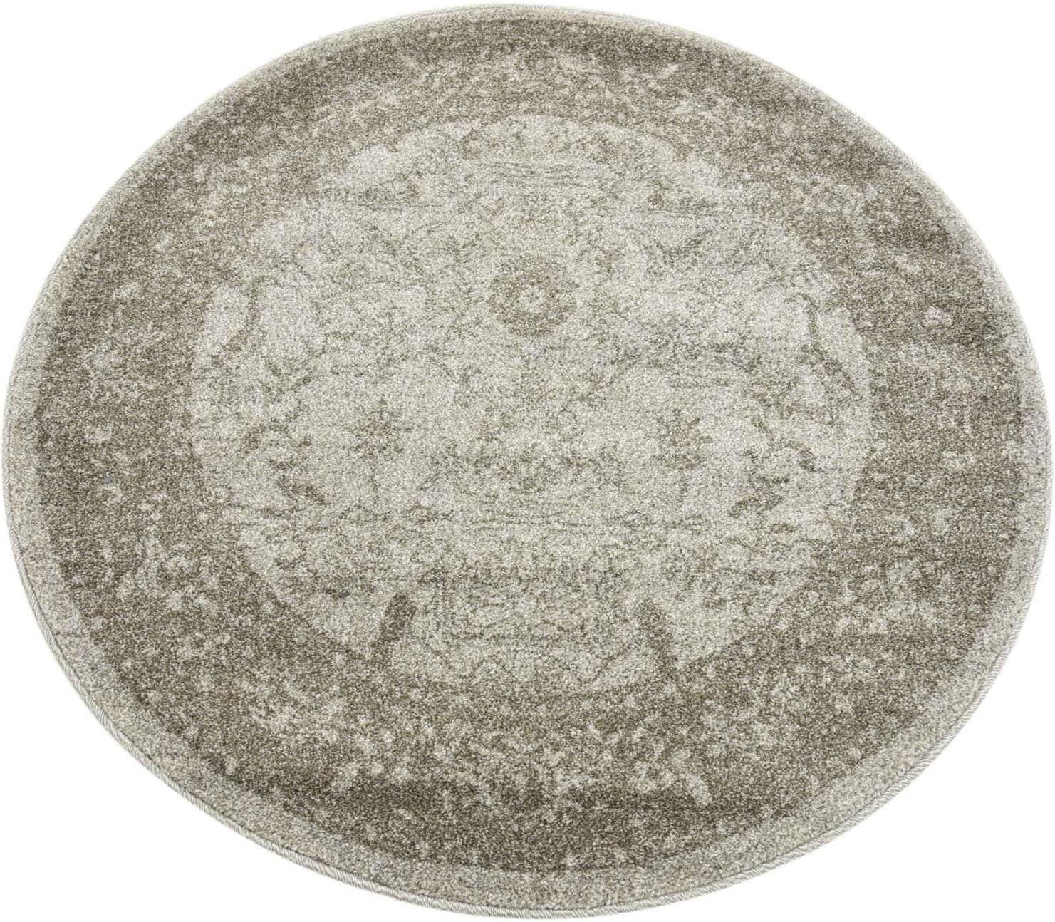 Unique Loom La Jolla Collection Area Rug - Floral (3' 3" Round Light Gray/Gray)