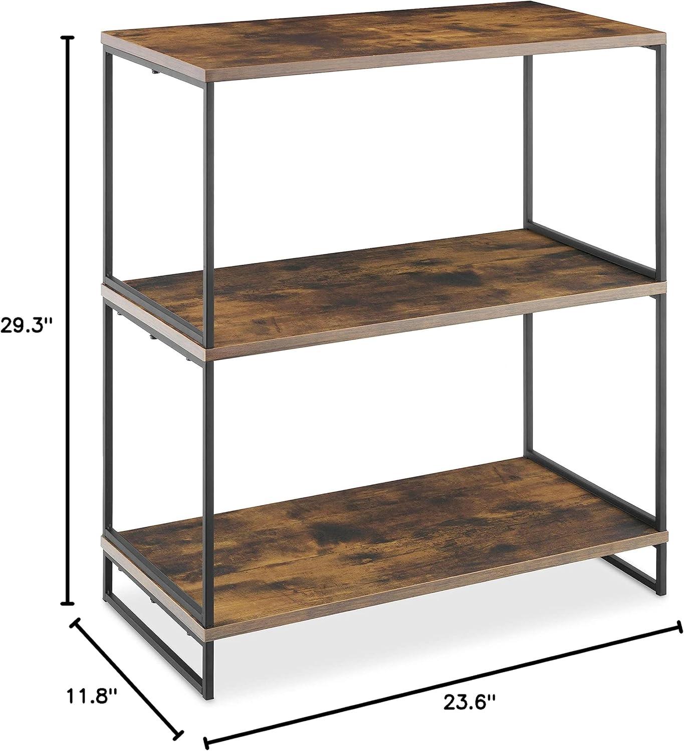 Whitmor Modern Industrial 3-Tier Shelf - Black with Woodgrain Laminate Shelves