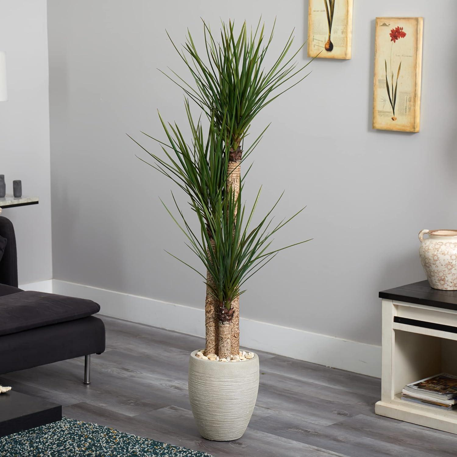 Nearly Natural 64-in Yucca Artificial Tree in Sand Colored Planter