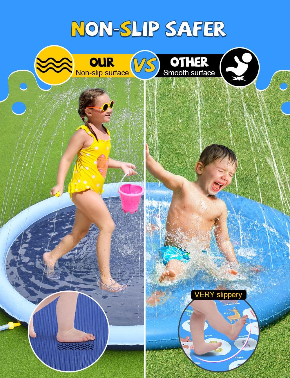VISTOP Non-Slip Splash Pad for Kids, Thicken Sprinkler Pool Summer Outdoor Water Toys - Fun Backyard Fountain Play Mat for Baby Girls Boys Children or Pet Dog (77 inch, Red&Yellow&Green&Blue)