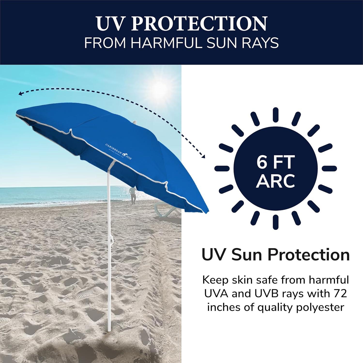 Caribbean Joe 6ft Beach Umbrella with UV Protection and Matching Case