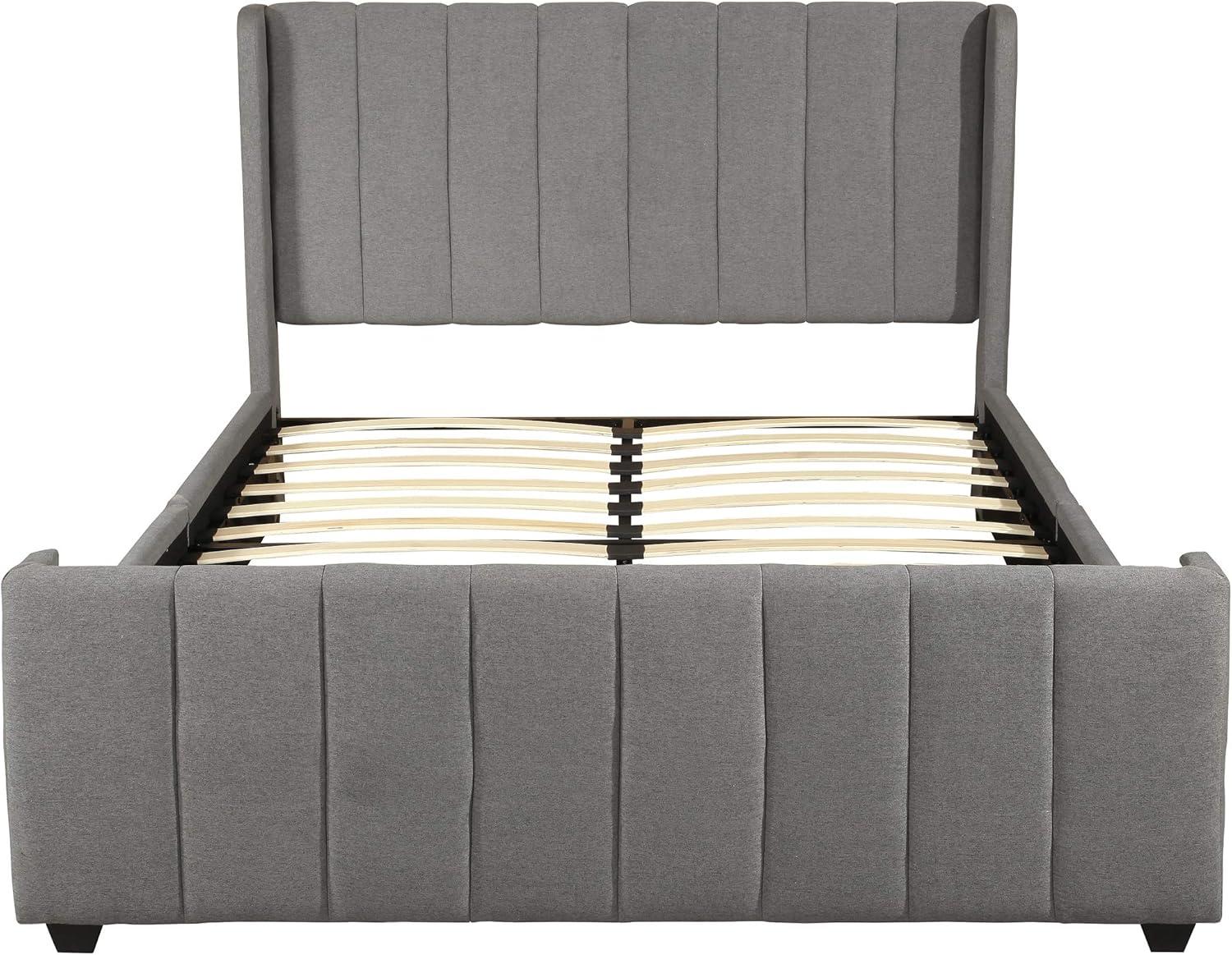 GDF Studio Wallach Contemporary Fabric Channel Stitch Queen Bed, Charcoal Gray and Black
