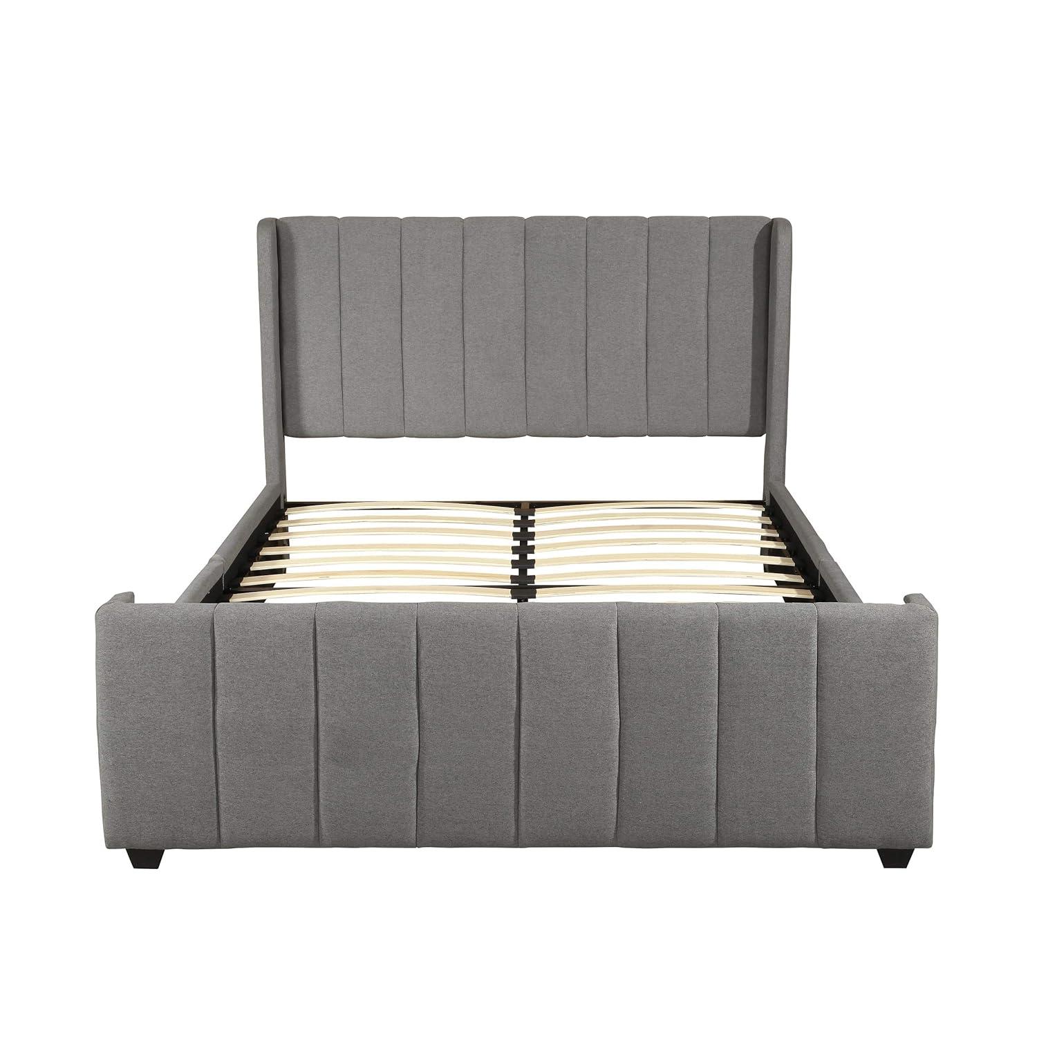 GDF Studio Wallach Contemporary Fabric Channel Stitch Queen Bed, Charcoal Gray and Black