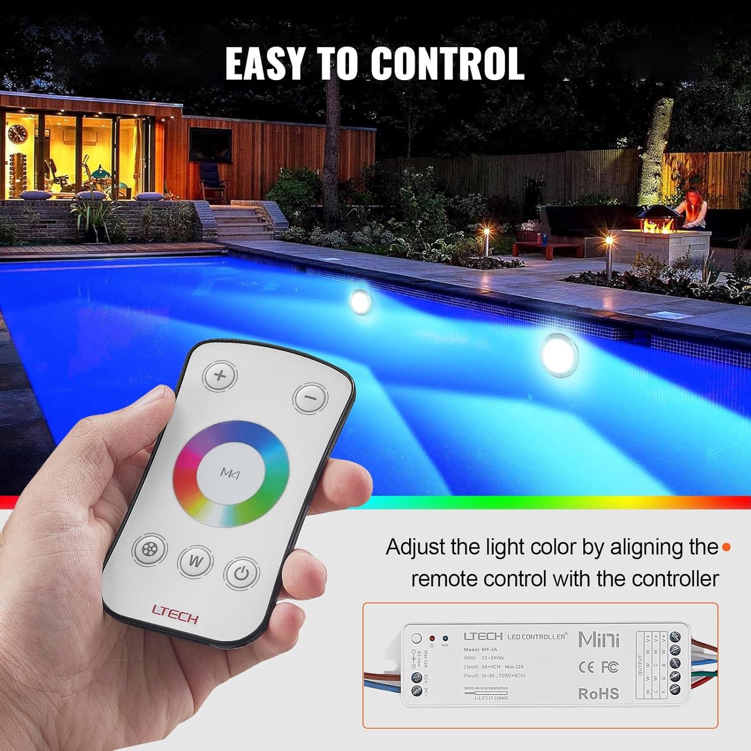 HCY 12V LED Pool Light, 10 Inch 40W, RGBW Color Changing Inground Swimming Pool Spa Light Underwater, with 50 FT Cord Remote Control, Fit for 10 in Large Wet Niches, IP68 & Tested to UL Standards
