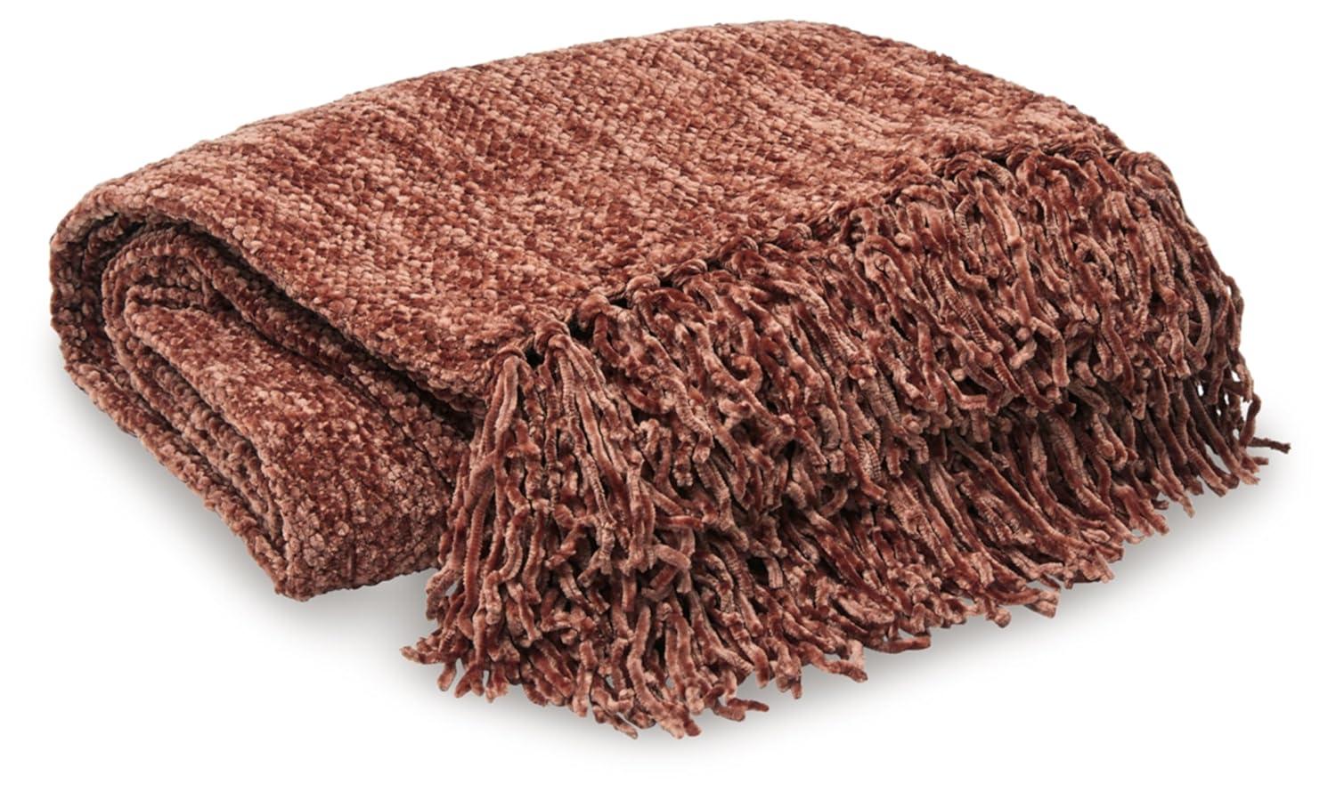 Tamish Rust Polyester Throw Blanket with Knotted Fringe