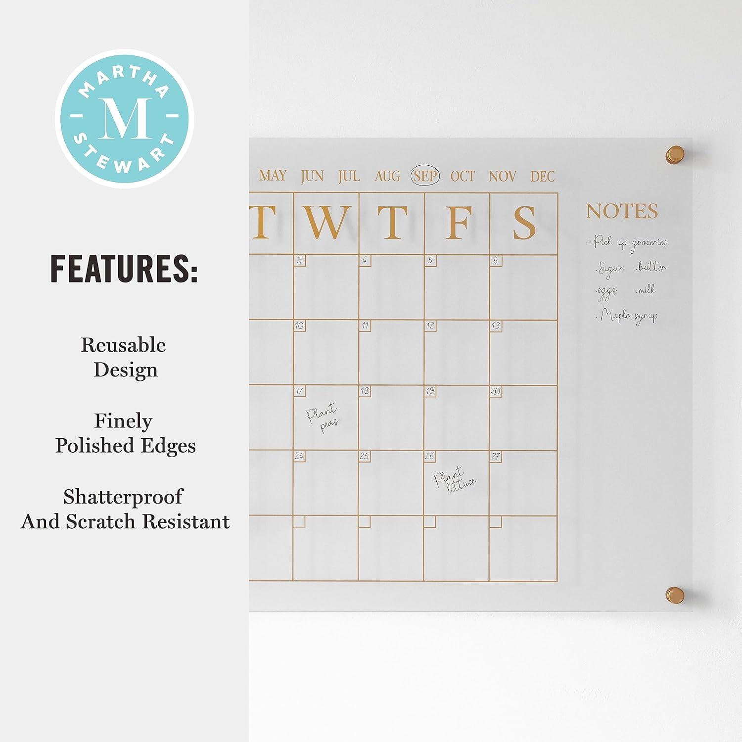 Thomas Martha Stewart Acrylic Wall Calendar with Notes with Dry Erase Marker and Mounting Hardware