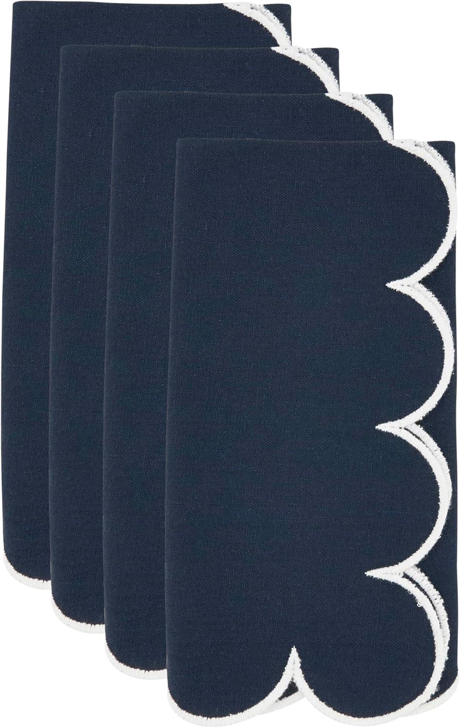 Saro Lifestyle Scalloped Hem Napkin (Set of 4), Blue, 20"x20"