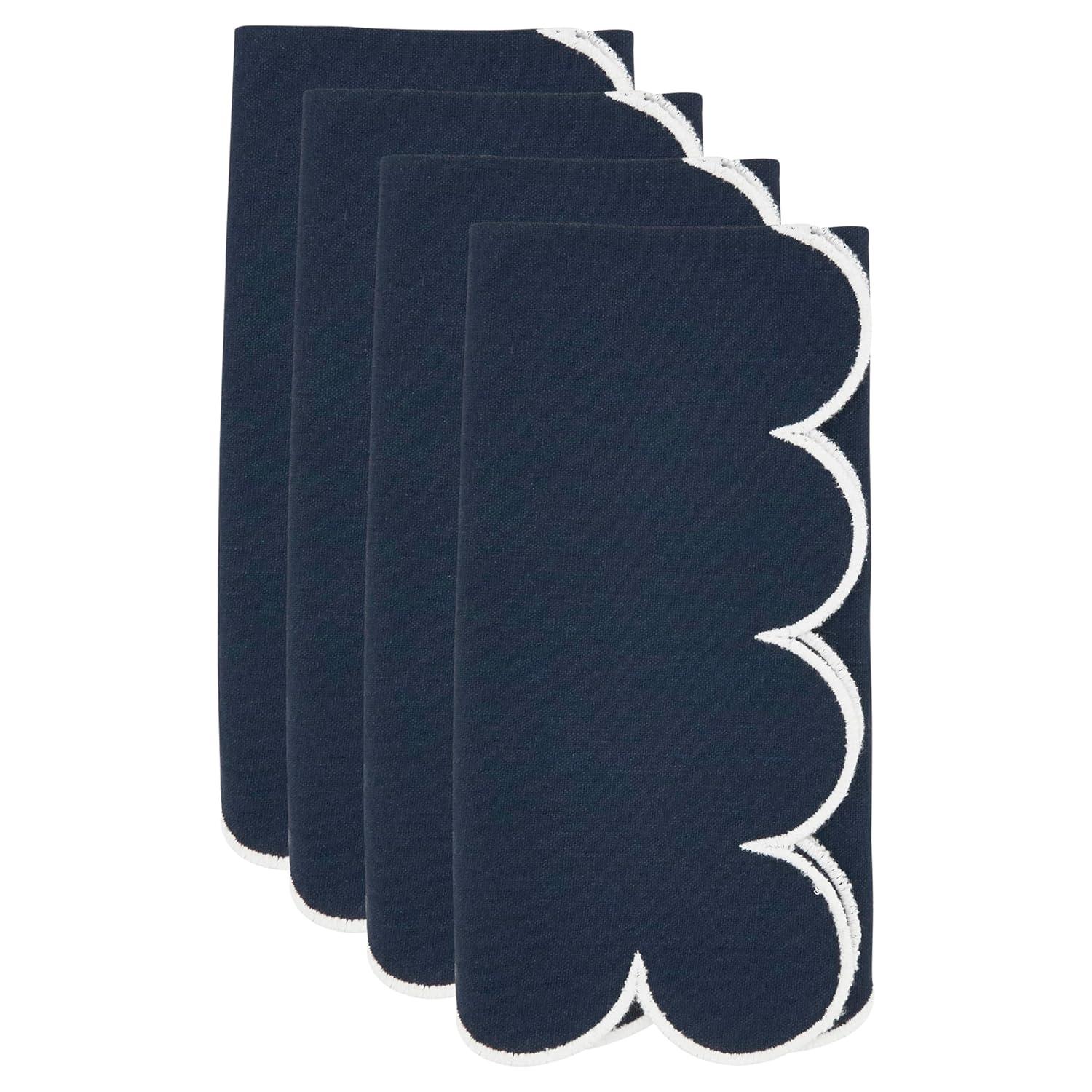 Saro Lifestyle Scalloped Hem Napkin (Set of 4), Blue, 20"x20"