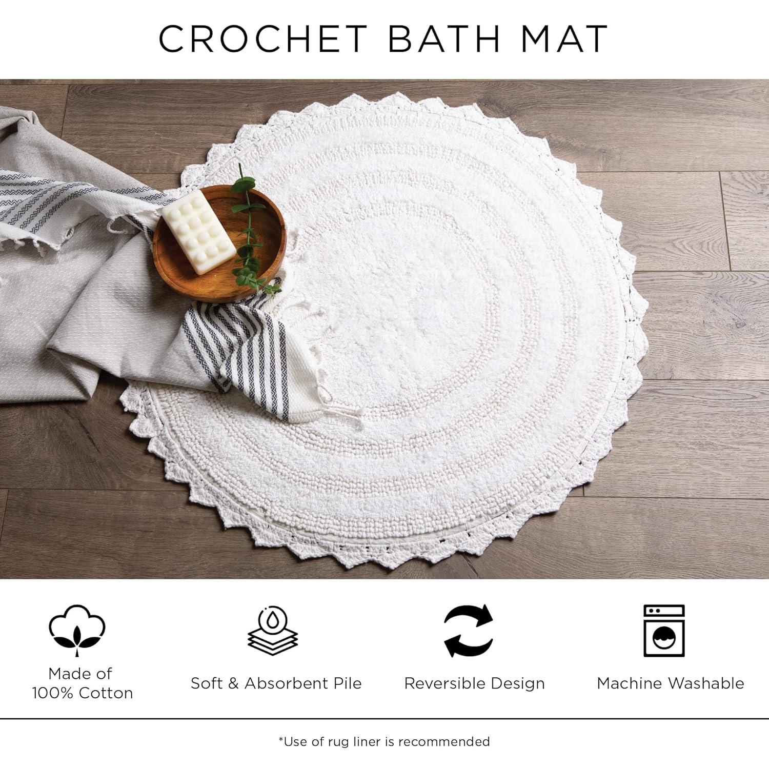 Stonewash Blue Round Crochet Bath Mat