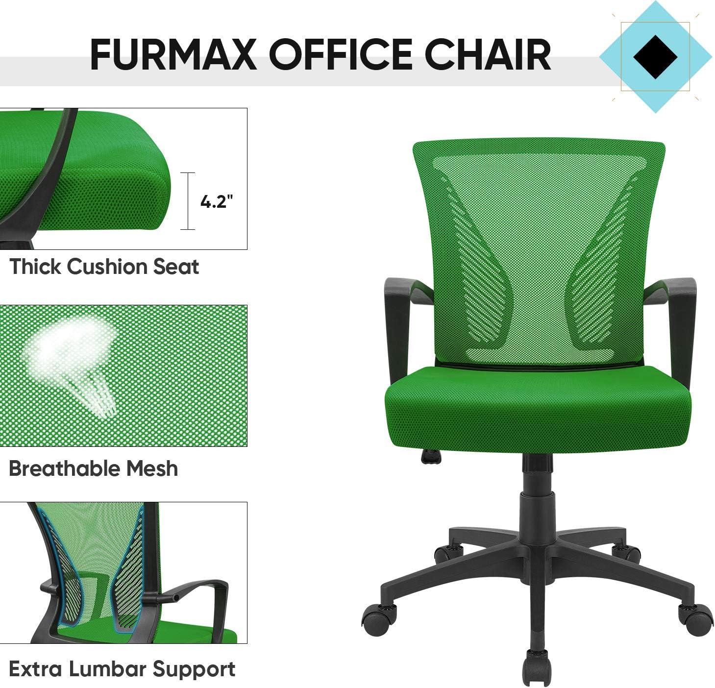 Furmax Office Mid Back Swivel Lumbar Support Desk, Computer Ergonomic Mesh Chair with Armrest, Green