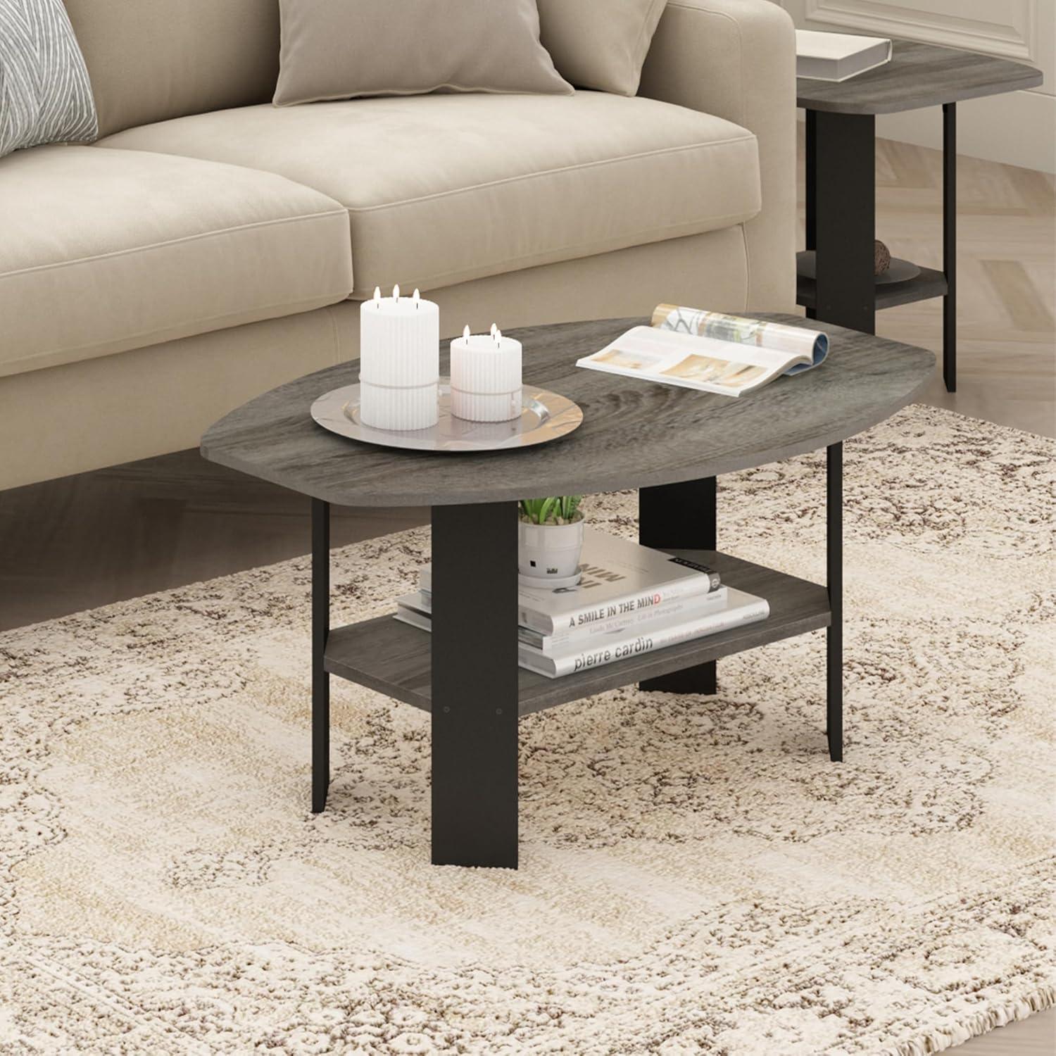 Furinno Engineered Wood Simple Design Coffee Table in French Oak Gray/Black