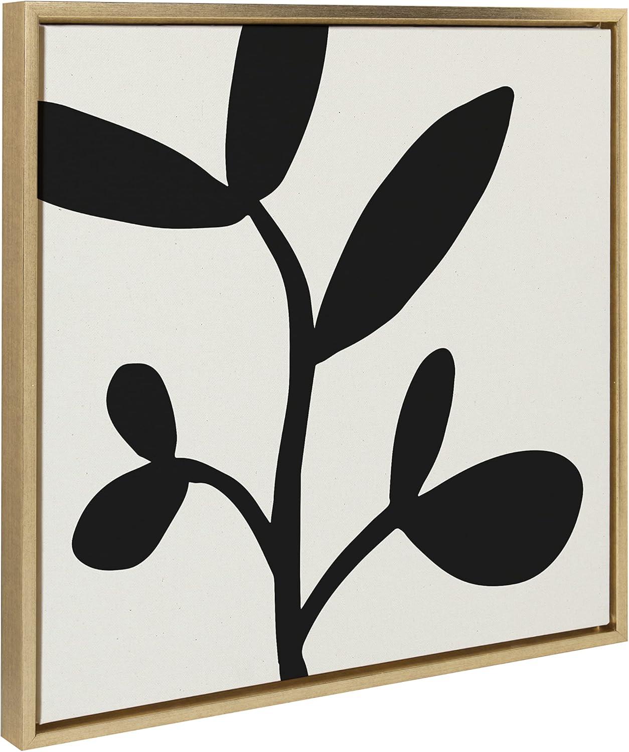 Kate and Laurel Sylvie Modern Botanical Neutral Abstract 2 Framed Canvas Wall Art by The Creative Bunch Studio, 22x22 Gold, Decorative Shadow Art for Wall