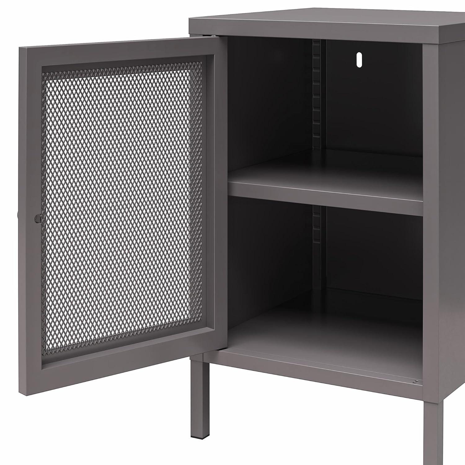RealRooms Shadwick 1 Door Metal Locker Style End Table with Perforated Metal Mesh Door, Graphite Gray