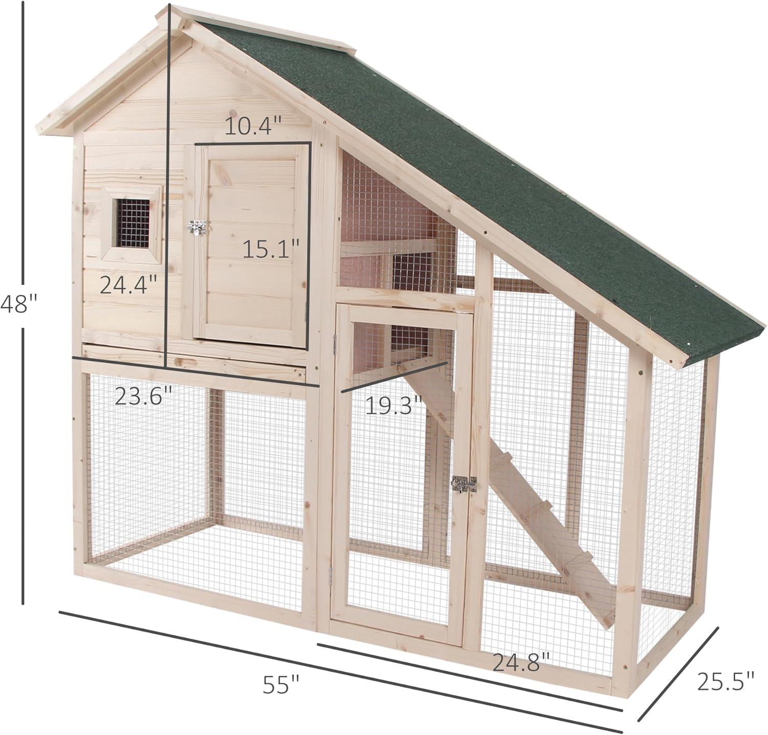 PawHut 55" L 2-Tier Wooden Rabbit Hutch Bunny Cage Small Animal House with Ramp, Waterproof Roof, Removable Tray and Outdoor Run