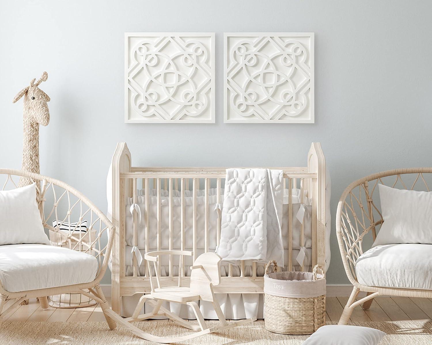 Kate and Laurel Mercador Square Wooden Wall Art Plaque, White, 24 x 24, Modern Farmhouse Dimensional Wood Wall Art Plaque for Simple Coastal Home Decor Design