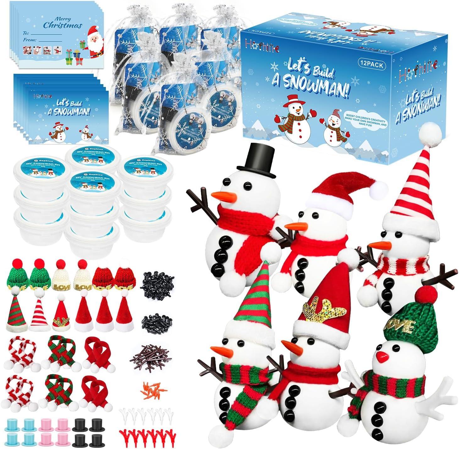 12 Pack Build a Snowman Kit Christmas Stocking Stuffers Christmas Crafts for Kids, Xmas Gifts Birthday Gifts Air Dry Clay for Kids