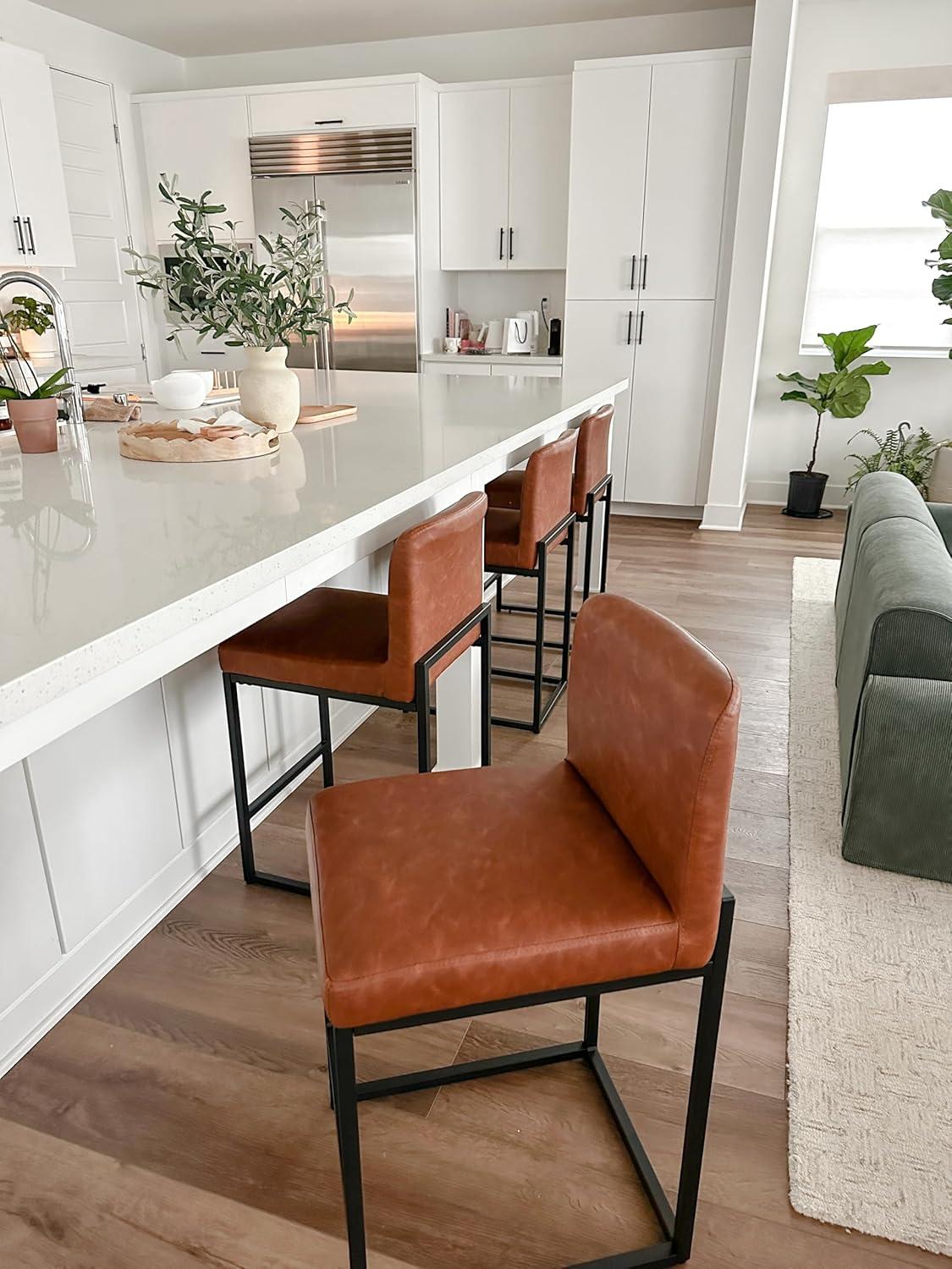 Wade Logan® Catharinus Extra Tall Bar Stool Set - Black Metal Base & Waterproof Faux Leather (Set of 3)